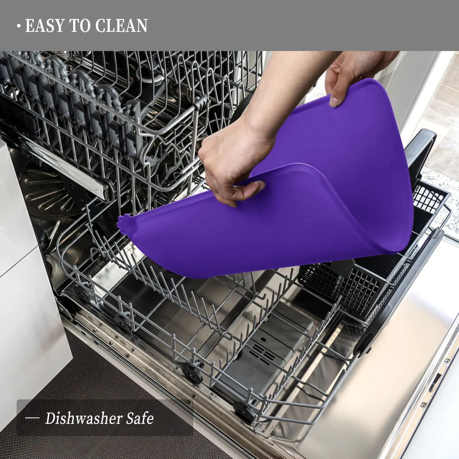 Reopet Tappetino in Silicone per Cibo e Acqua per Animali Domestici, Impermeabile e Antispill, 87 x 57 cm, Viola - immagine 5