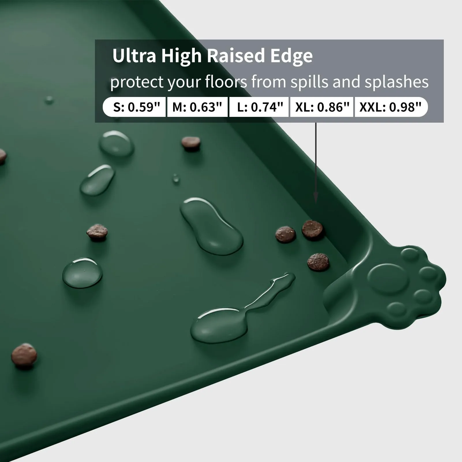 Reopet Tappetino in Silicone per Cibo e Acqua per Animali Domestici, Impermeabile e Antispill, 87 x 57 cm, Verde Scuro - immagine 4