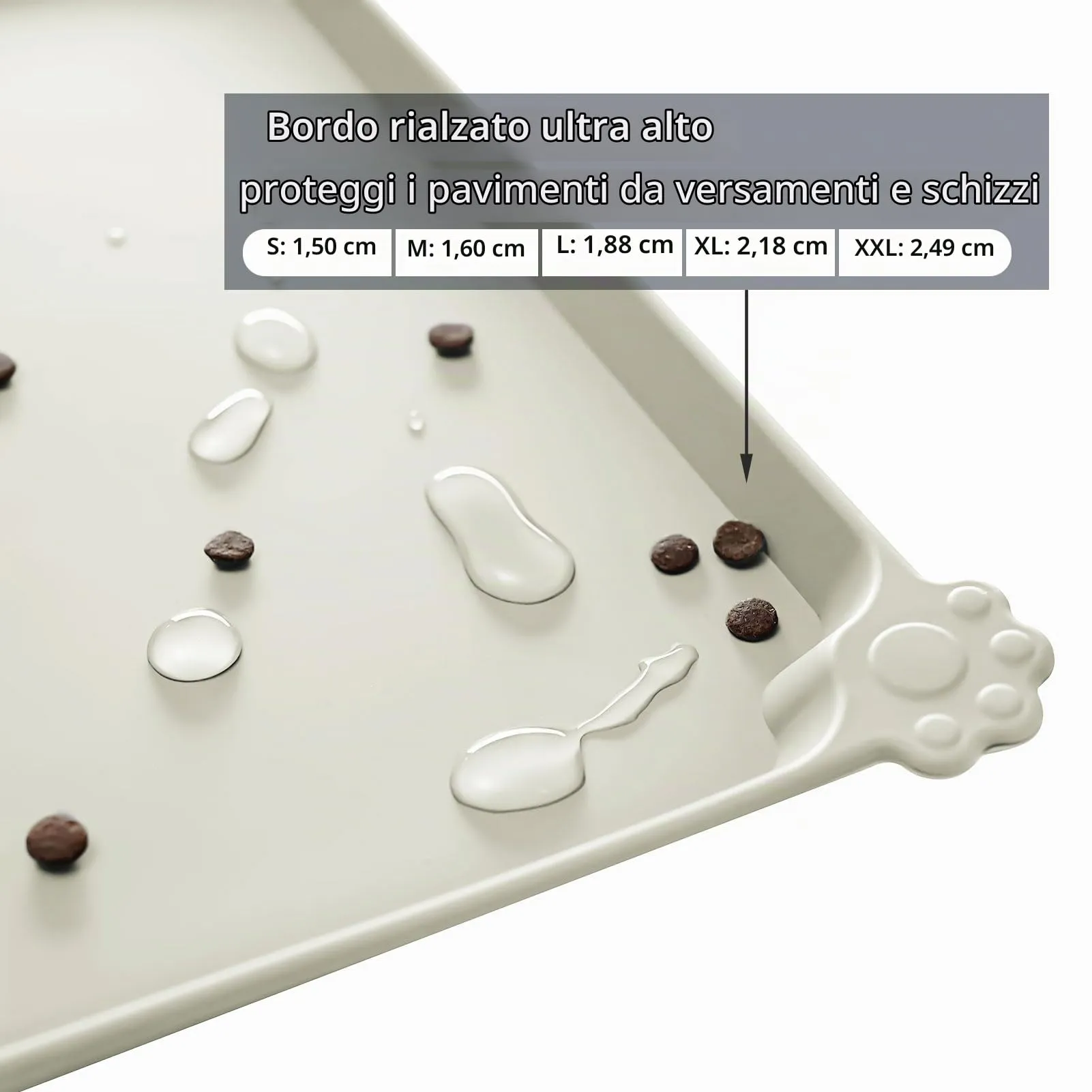 Reopet Tappetino in Silicone per Cibo e Acqua per Animali Domestici, Impermeabile e Antispill, 60 x 40 cm, Beige - immagine 3