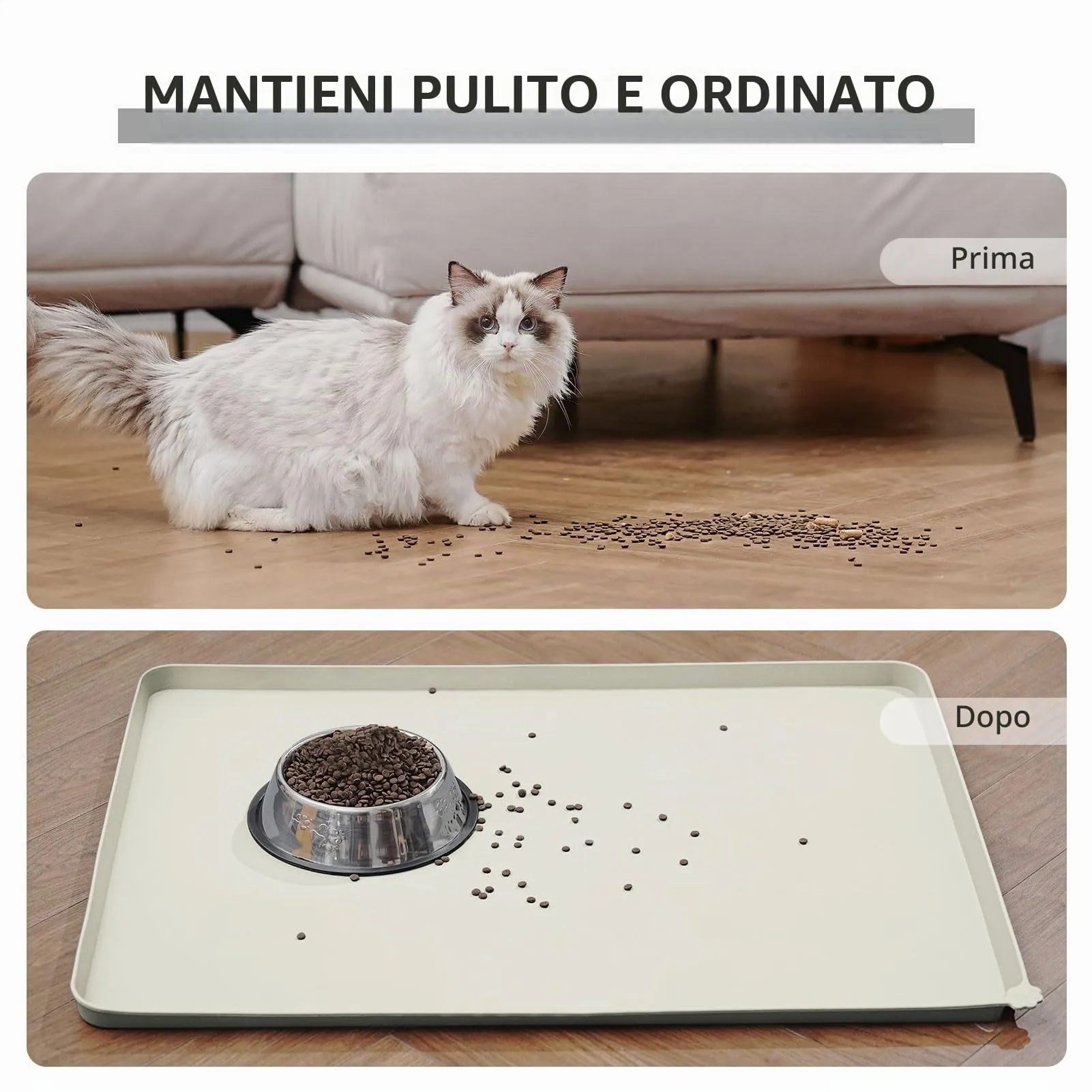 Reopet Tappetino in Silicone per Cibo e Acqua per Animali Domestici, Impermeabile e Antispill, 60 x 40 cm, Beige - immagine 6