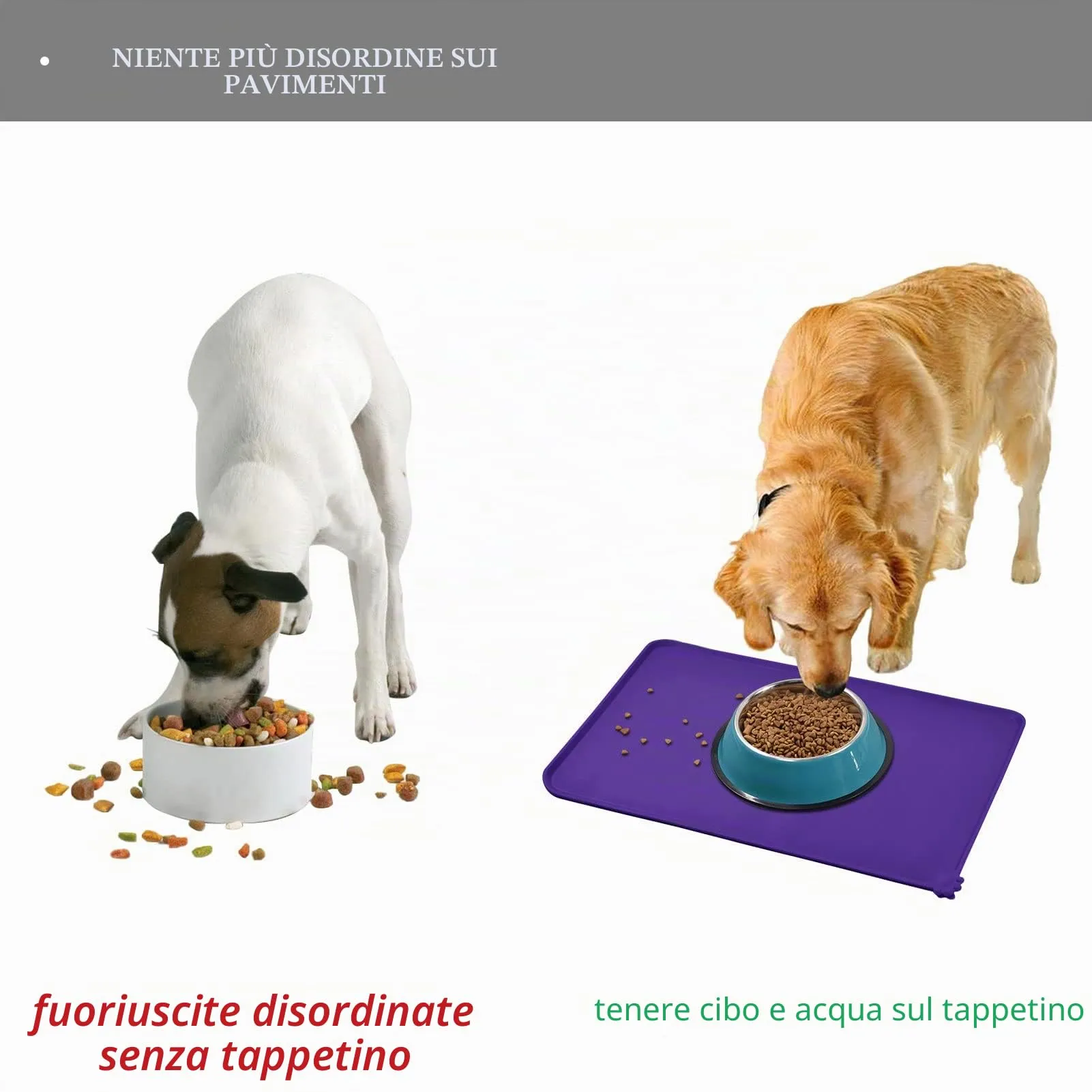 Reopet Tappetino in Silicone per Cibo e Acqua per Animali Domestici, Impermeabile con Bordi Rialzati Antispill, 60 x 40 cm, Viola - immagine 7