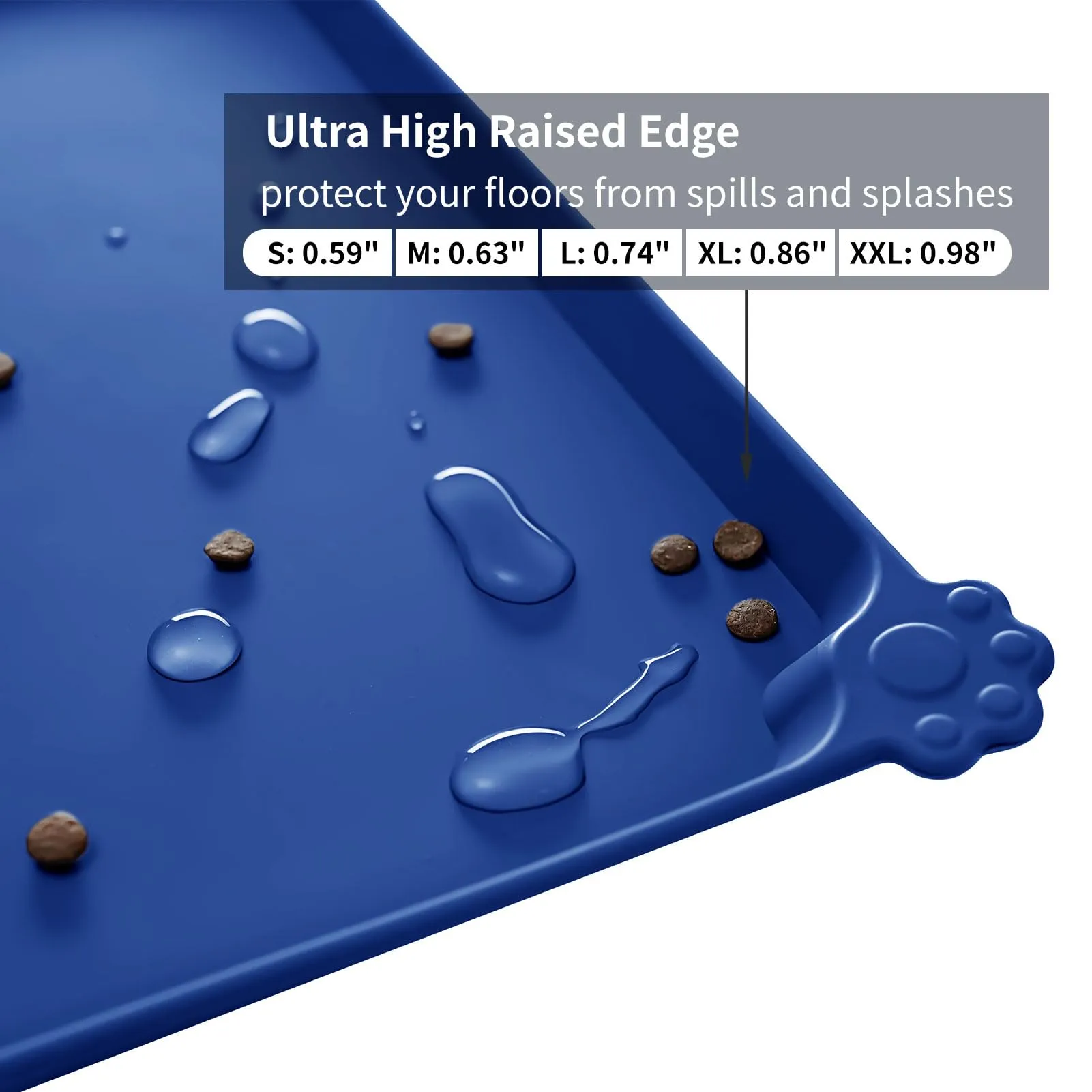Reopet Tappetino in Silicone per Cibo e Acqua per Animali Domestici, Impermeabile con Bordi Rialzati, 87 x 57 cm, Blu marino - immagine 3