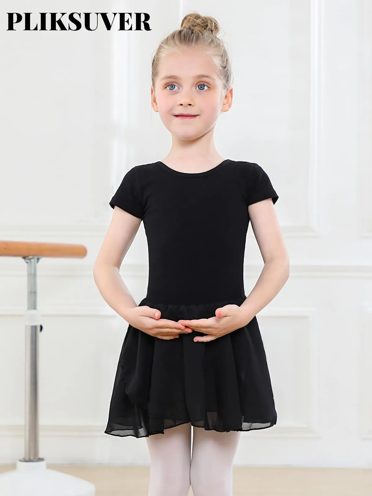 PLIKSUVER Vestito da Balletto Body Danza Tutu in Cotone e Chiffon Manica Corta per Ragazza - immagine 2