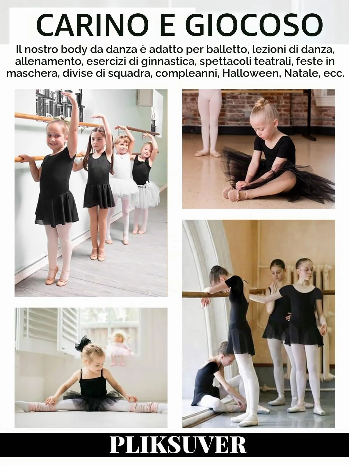 PLIKSUVER Vestito da Balletto Body Danza Tutu con Gonna in Chiffon, Cotone, Manica Corta - immagine 6