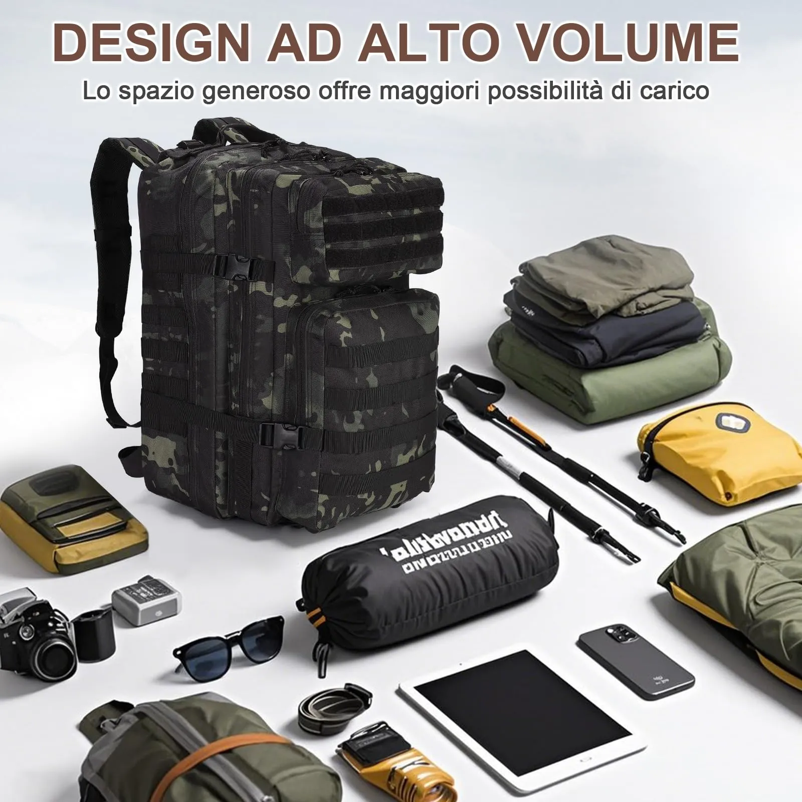 SHANNA Zaino Tattico Militare 45 Litri Impermeabile con Sistema Molle per Hiking, Campeggio e Trekking - immagine 7