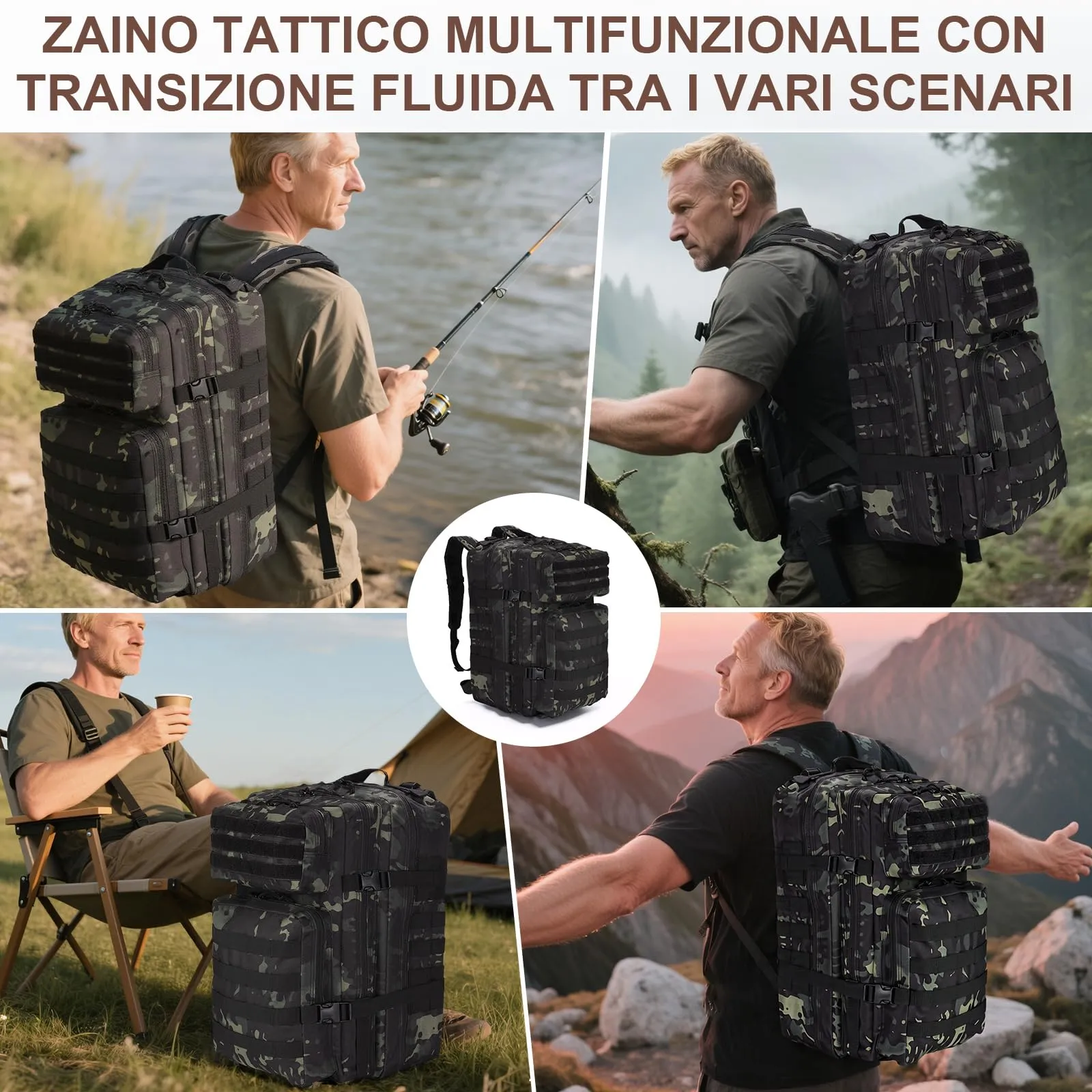 SHANNA Zaino Tattico Militare 45 Litri Impermeabile con Sistema Molle per Hiking, Campeggio e Trekking - immagine 8