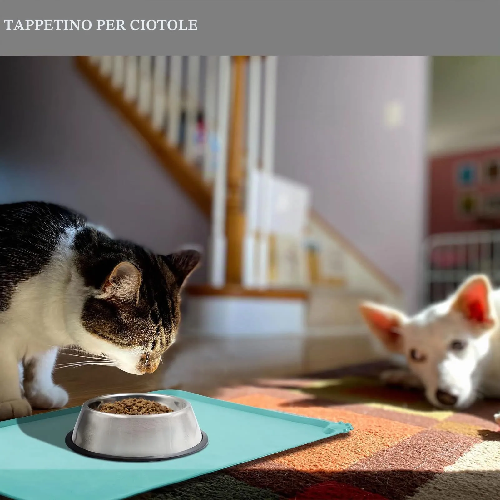 Reopet Tappetino in Silicone per Cibo e Acqua per Animali Domestici, Impermeabile Antispill, 71 x 45 cm, Verde - immagine 6