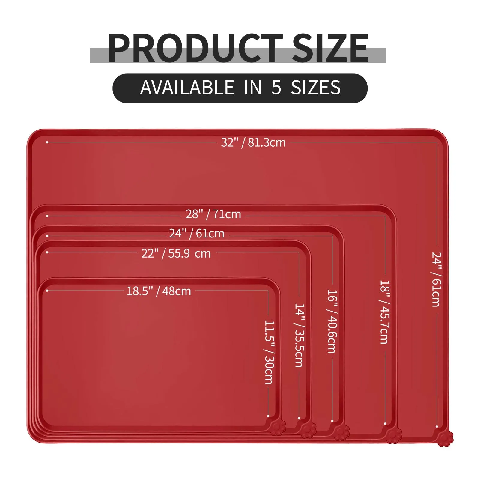 Reopet Tappetino in Silicone per Cibo e Acqua per Animali Domestici, Impermeabile Antispill, 71 x 45 cm, Rosso - immagine 2