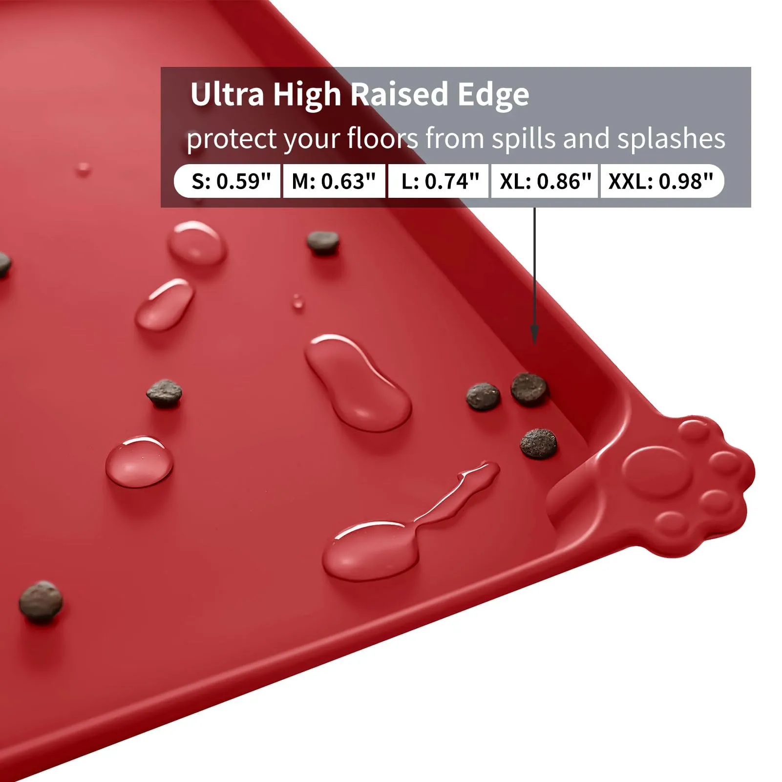 Reopet Tappetino in Silicone per Cibo e Acqua per Animali Domestici, Impermeabile Antispill, 71 x 45 cm, Rosso - immagine 3