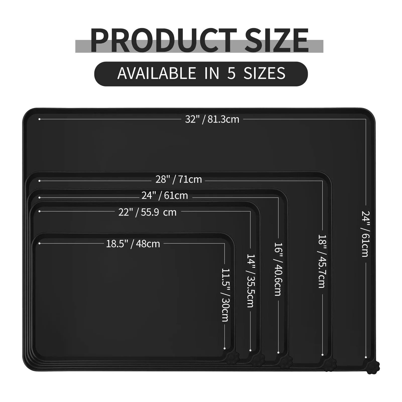 Reopet Tappetino in Silicone per Cibo e Acqua per Animali Domestici, Impermeabile e Antispill, 87 x 57 cm, Nero - immagine 3