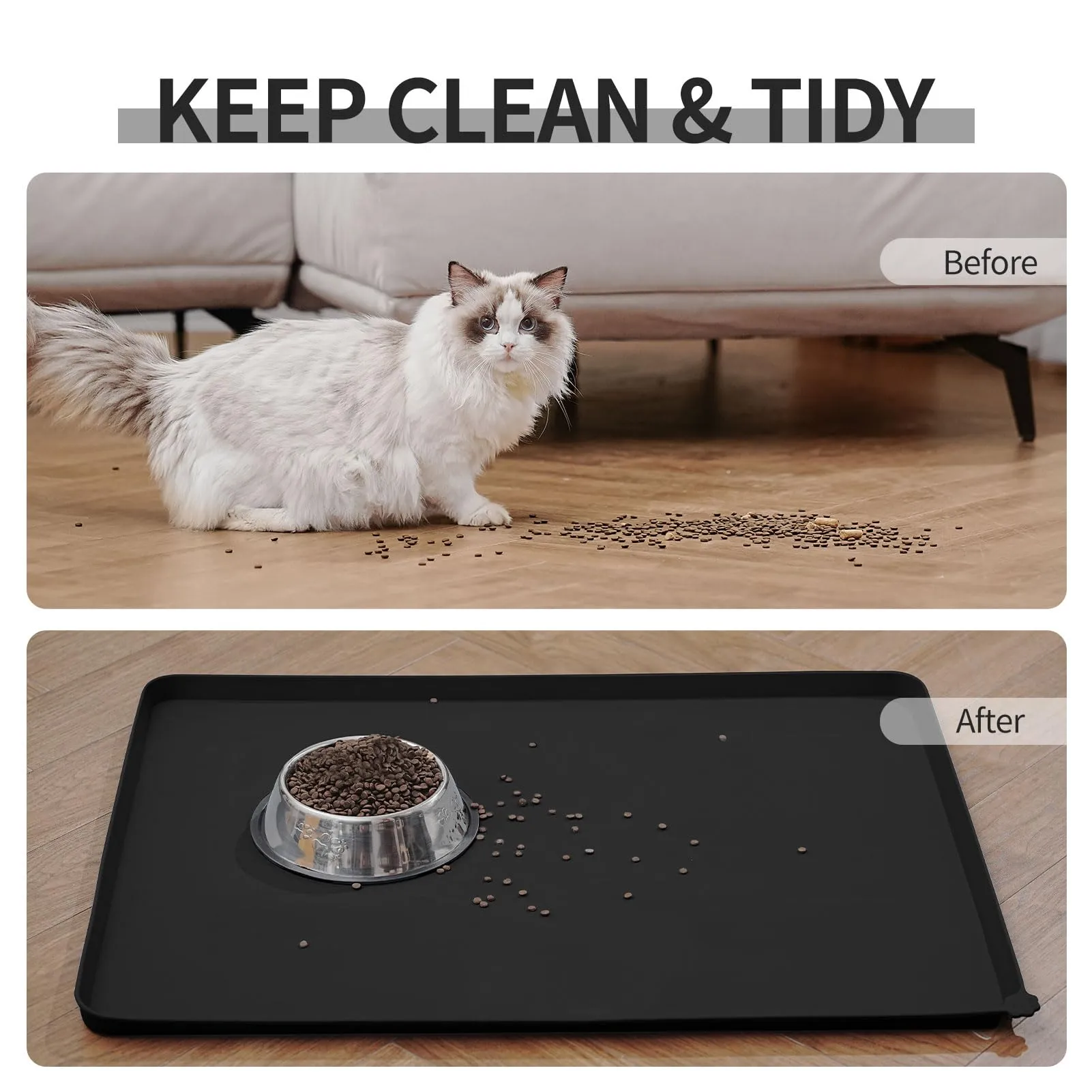Reopet Tappetino in Silicone per Cibo e Acqua per Animali Domestici, Impermeabile e Antispill, 87 x 57 cm, Nero - immagine 7