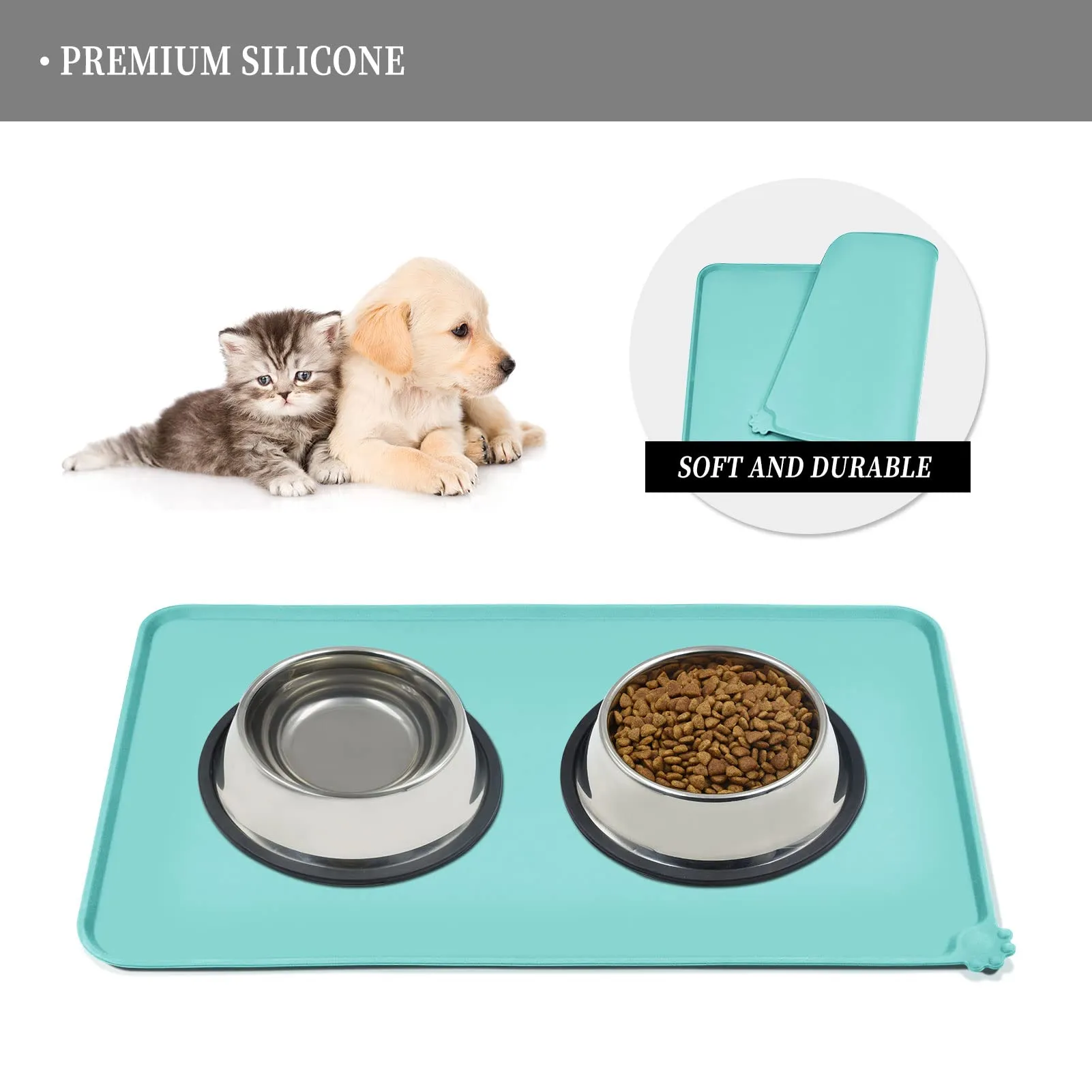 Reopet Tappetino in Silicone per Ciotole Cani e Gatti, Verde, 87 x 57 cm - immagine 3