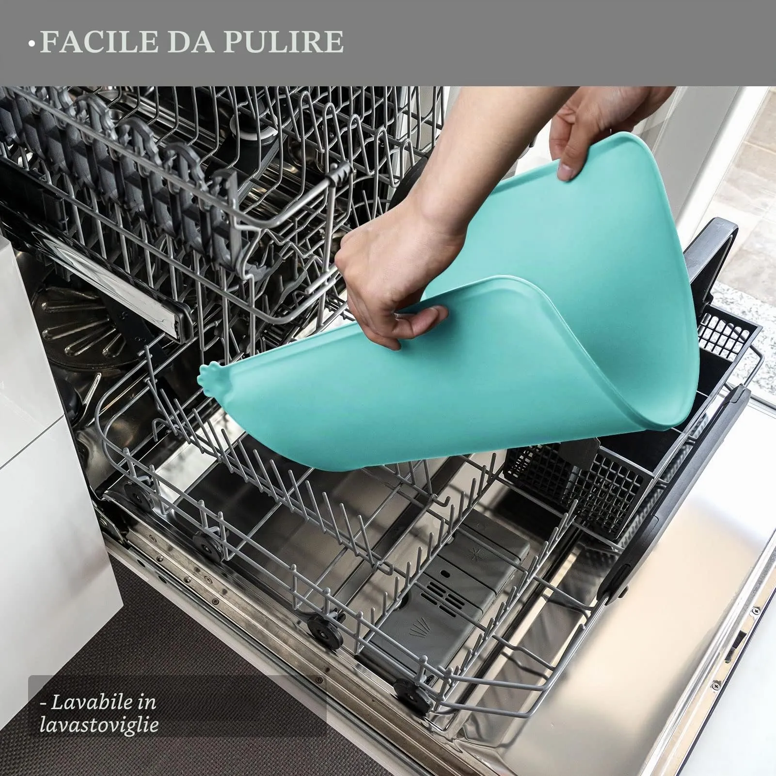 Reopet Tappetino in Silicone per Cibo e Acqua per Animali Domestici, Impermeabile e Antispill, 60 x 40 cm, Verde - immagine 5