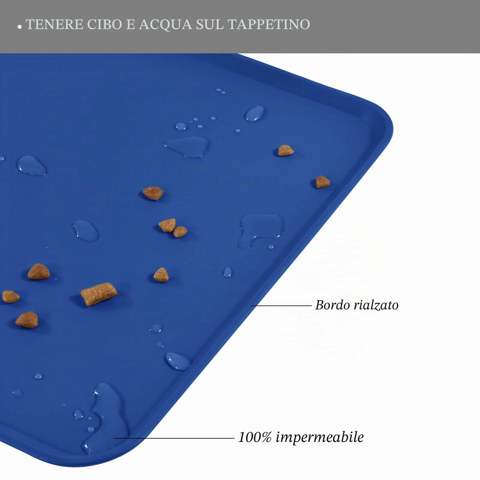 Reopet Tappetino in Silicone per Cibo e Acqua per Animali Domestici, Impermeabile Antispill, 60 x 40 cm, Blu marino - immagine 4
