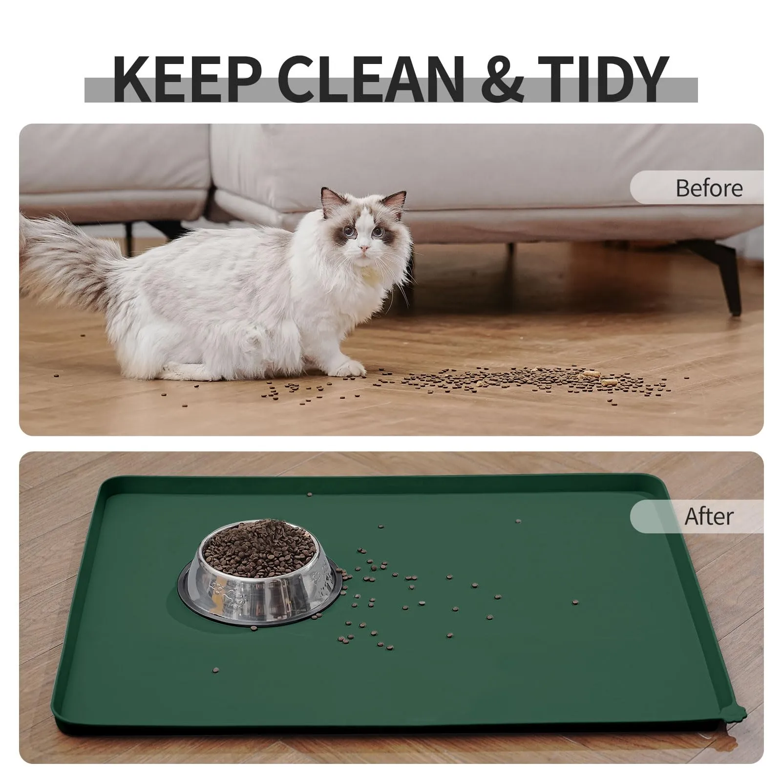 Reopet Tappetino in Silicone per Cibo e Acqua per Animali Domestici, Impermeabile con Bordi Rialzati, 60 x 40 cm, Verde Scuro - immagine 7