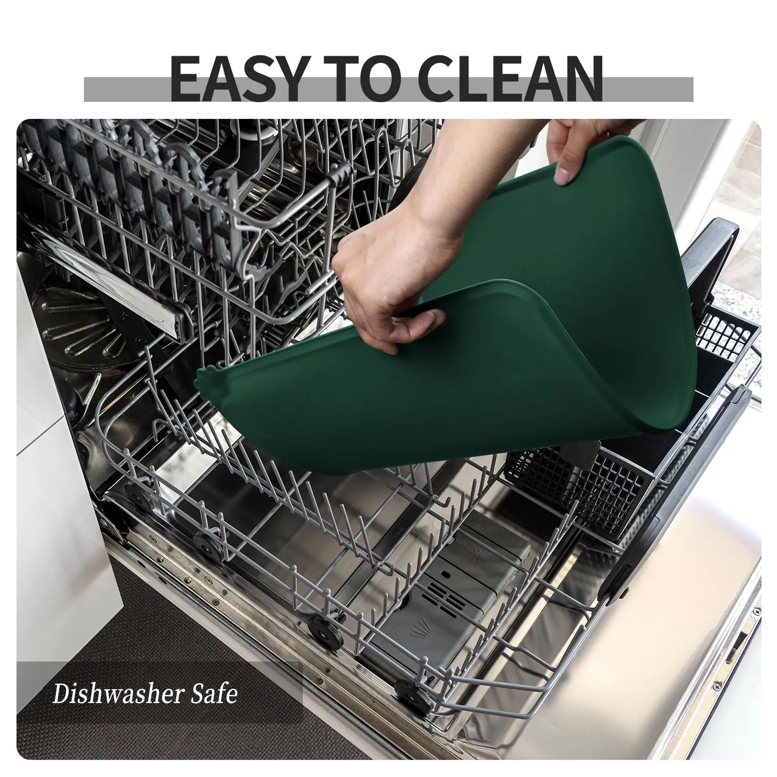 Reopet Tappetino in Silicone per Cibo e Acqua per Animali Domestici, Impermeabile con Bordi Rialzati, 60 x 40 cm, Verde Scuro - immagine 8