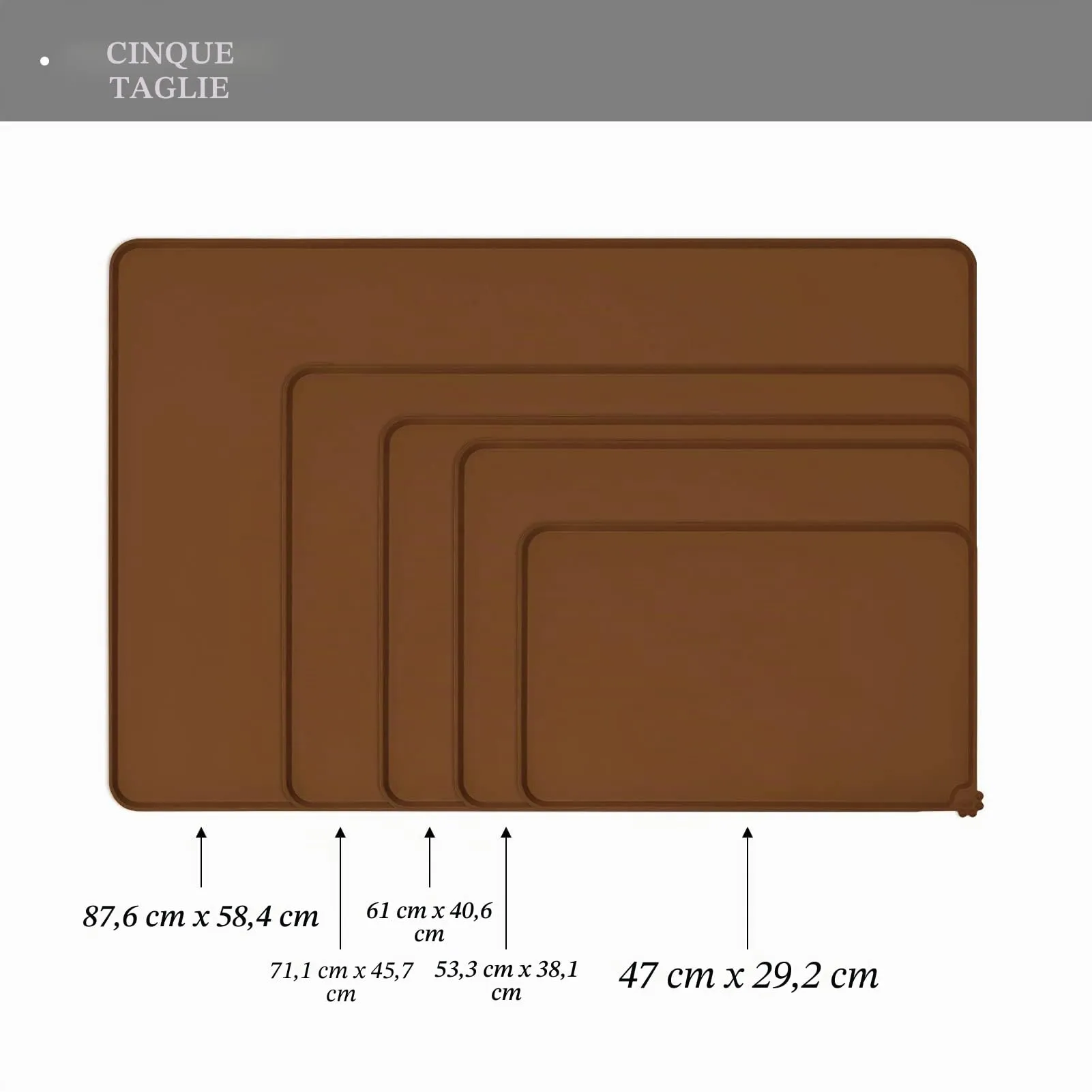 Reopet Tappetino in Silicone per Cibo e Acqua per Animali Domestici, Impermeabile con Bordi Rialzati, 60 x 40 cm, Marrone - immagine 2