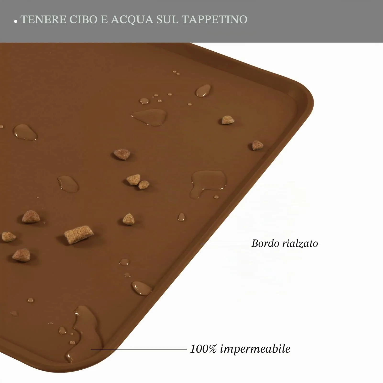 Reopet Tappetino in Silicone per Cibo e Acqua per Animali Domestici, Impermeabile con Bordi Rialzati, 60 x 40 cm, Marrone - immagine 4
