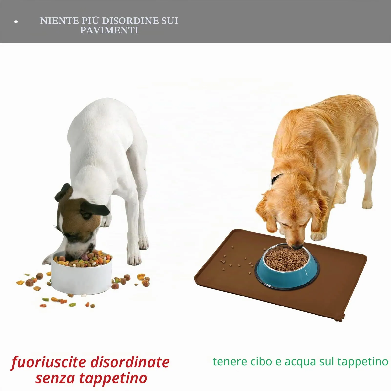 Reopet Tappetino in Silicone per Cibo e Acqua per Animali Domestici, Impermeabile con Bordi Rialzati, 60 x 40 cm, Marrone - immagine 7