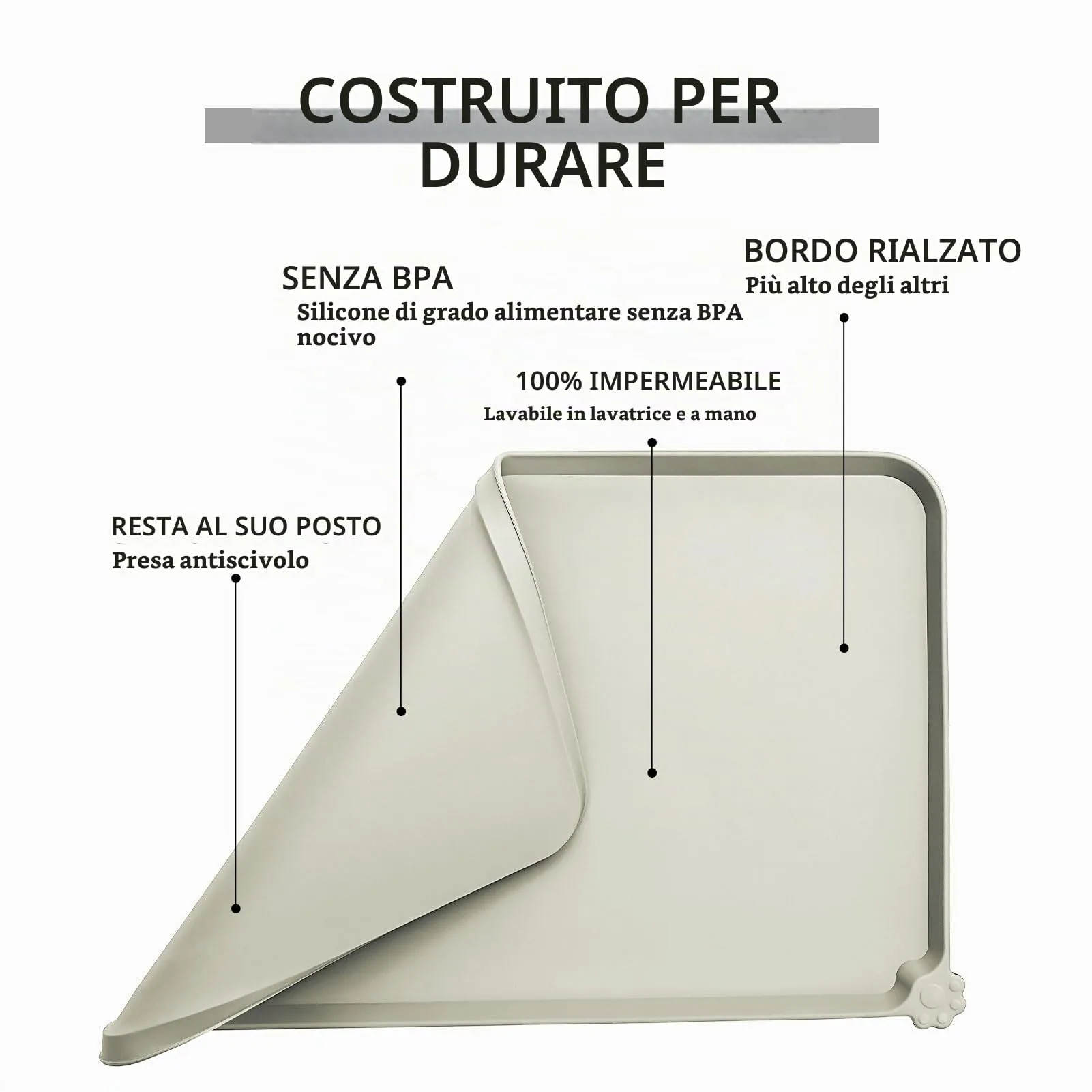 Reopet Tappetino in Silicone per Cibo e Acqua per Animali Domestici, Impermeabile e Antispill, 47 x 30 cm, Beige - immagine 5