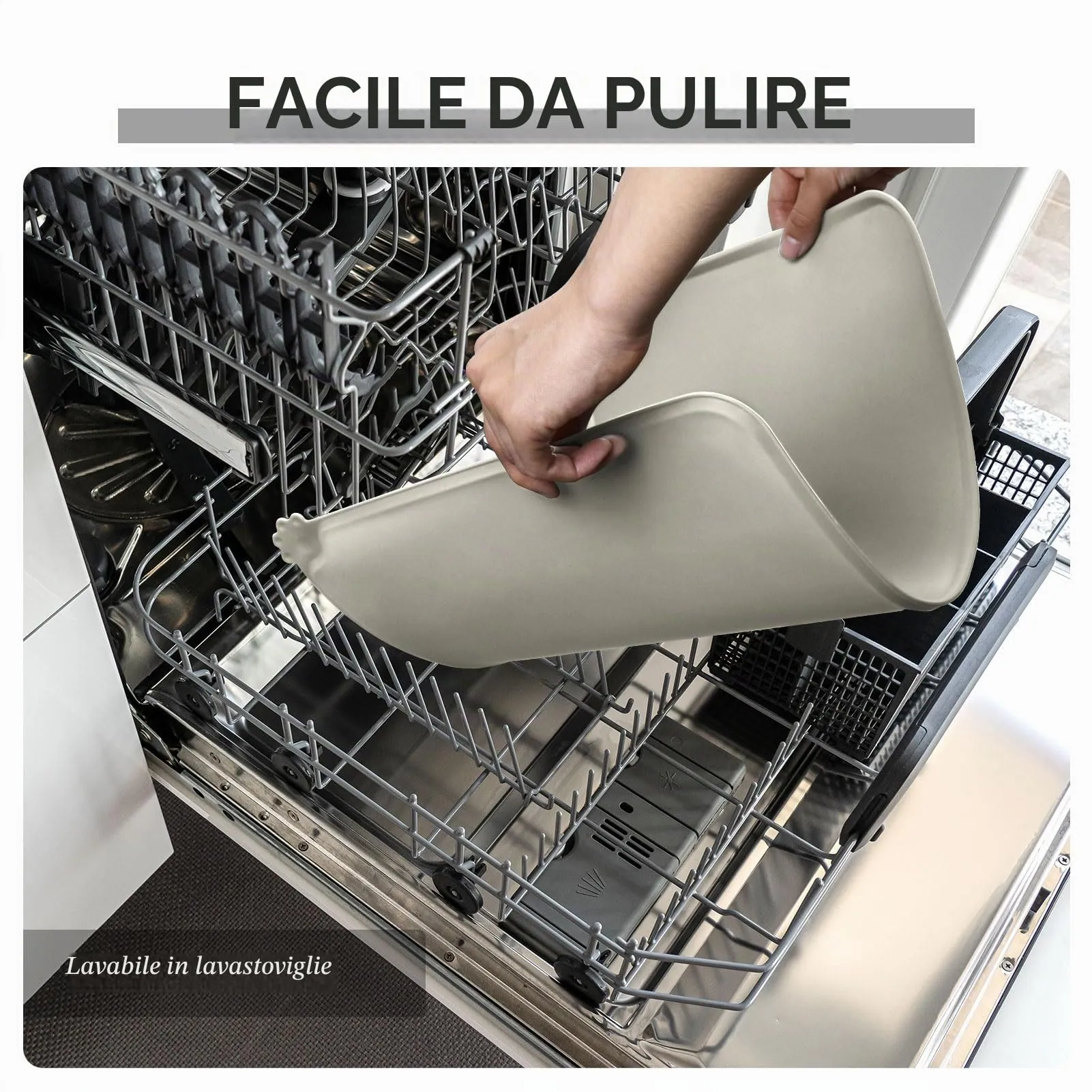 Reopet Tappetino in Silicone per Cibo e Acqua per Animali Domestici, Impermeabile e Antispill, 53 x 37 cm, Beige - immagine 7