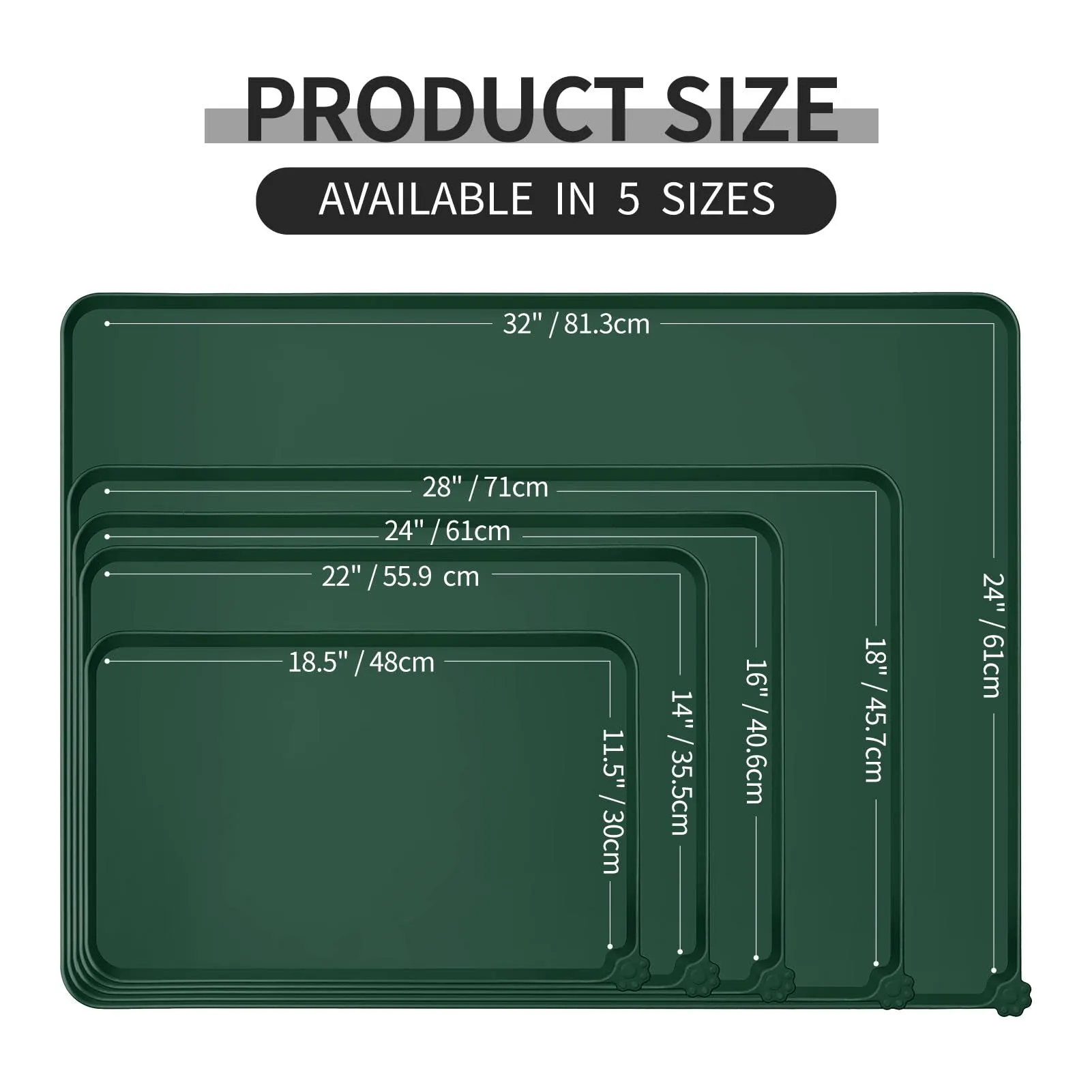 Reopet Tappetino in Silicone per Cibo e Acqua per Animali Domestici, Impermeabile e Antispill, 53 x 37 cm, Verde scuro - immagine 3