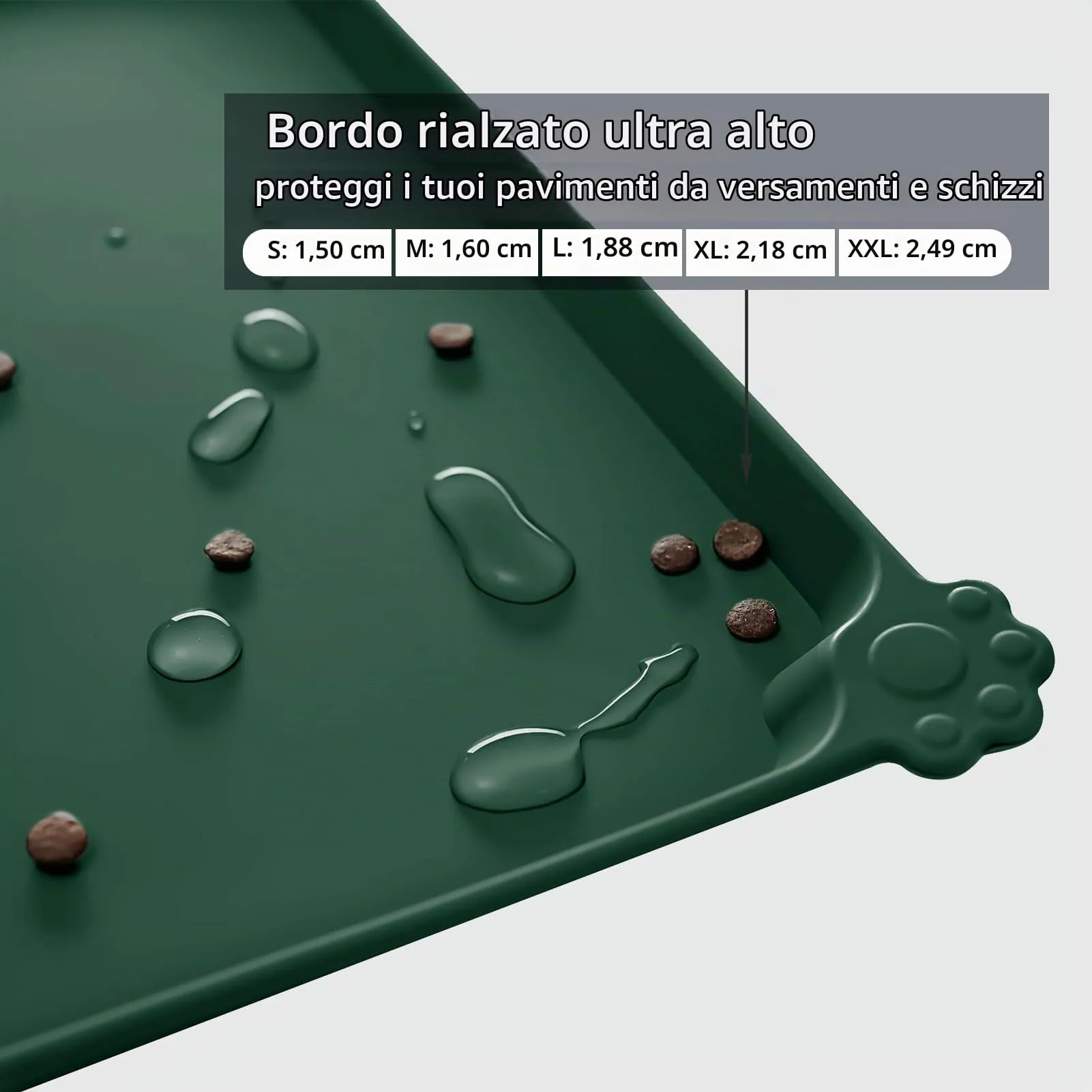 Reopet Tappetino in Silicone per Cibo e Acqua per Animali Domestici, Impermeabile e Antispill, 53 x 37 cm, Verde scuro - immagine 4
