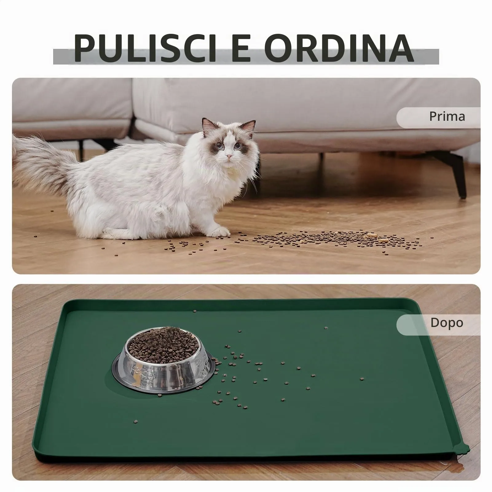 Reopet Tappetino in Silicone per Cibo e Acqua per Animali Domestici, Impermeabile e Antispill, 53 x 37 cm, Verde scuro - immagine 7
