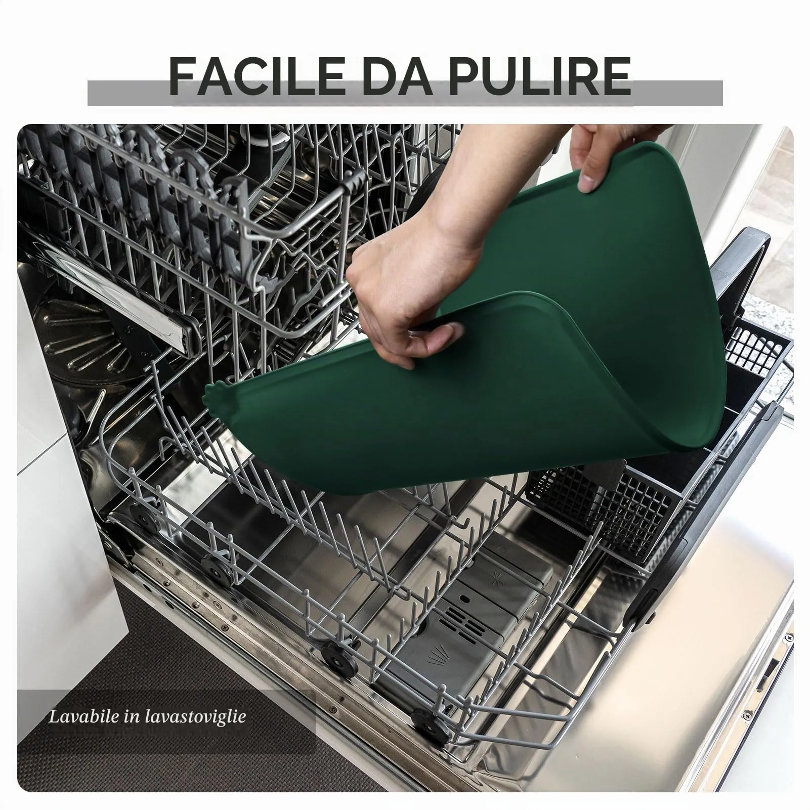 Reopet Tappetino in Silicone per Cibo e Acqua per Animali Domestici, Impermeabile e Antispill, 53 x 37 cm, Verde scuro - immagine 8