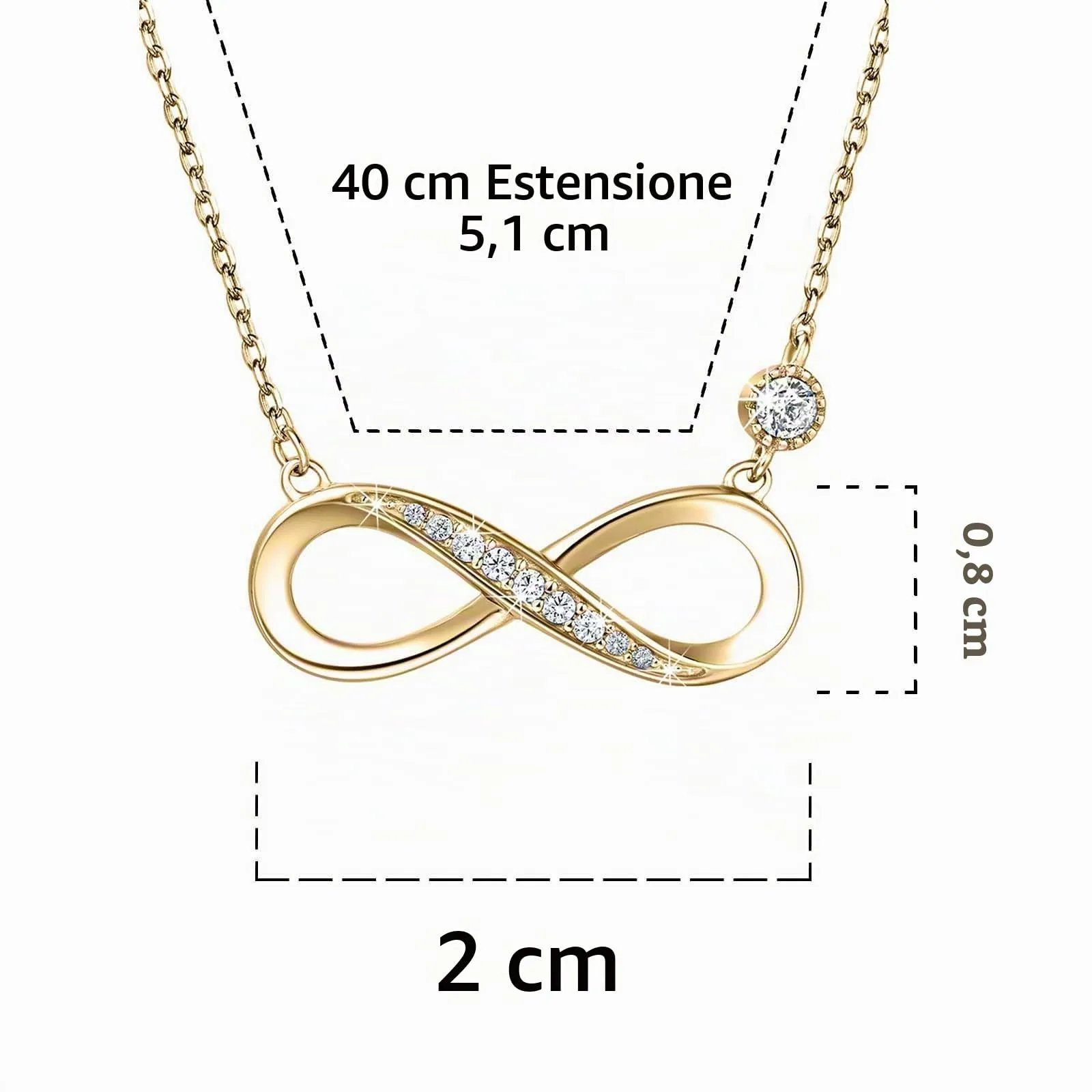 Bcenoilua Parure di Gioielli con Simbolo Infinito in Argento 925 e Zirconi, Collana Bracciale e Orecchini Regolabili - immagine 4