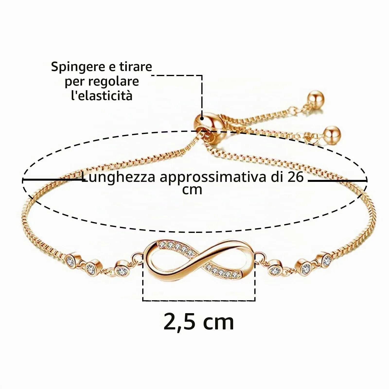Bcenoilua Parure di Gioielli con Simbolo Infinito in Argento 925 e Zirconi, Collana Bracciale e Orecchini Regolabili - immagine 5