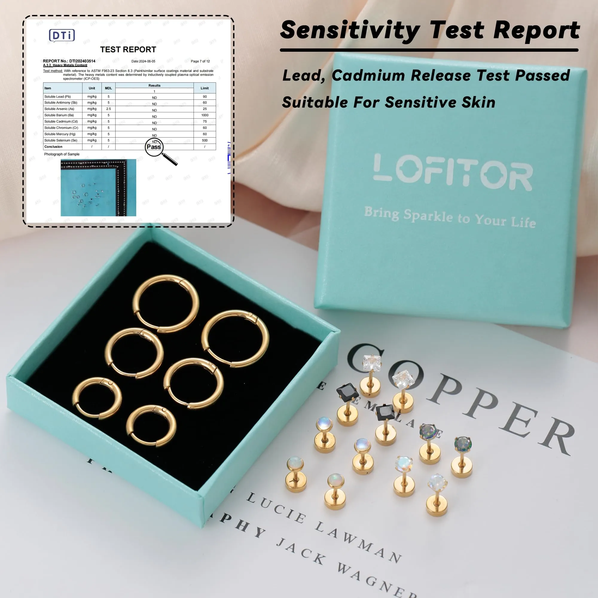 LOFITOR Set di 9 Paia di Orecchini in Titanio Ipoallergenici, Argento Oro Nero - immagine 3