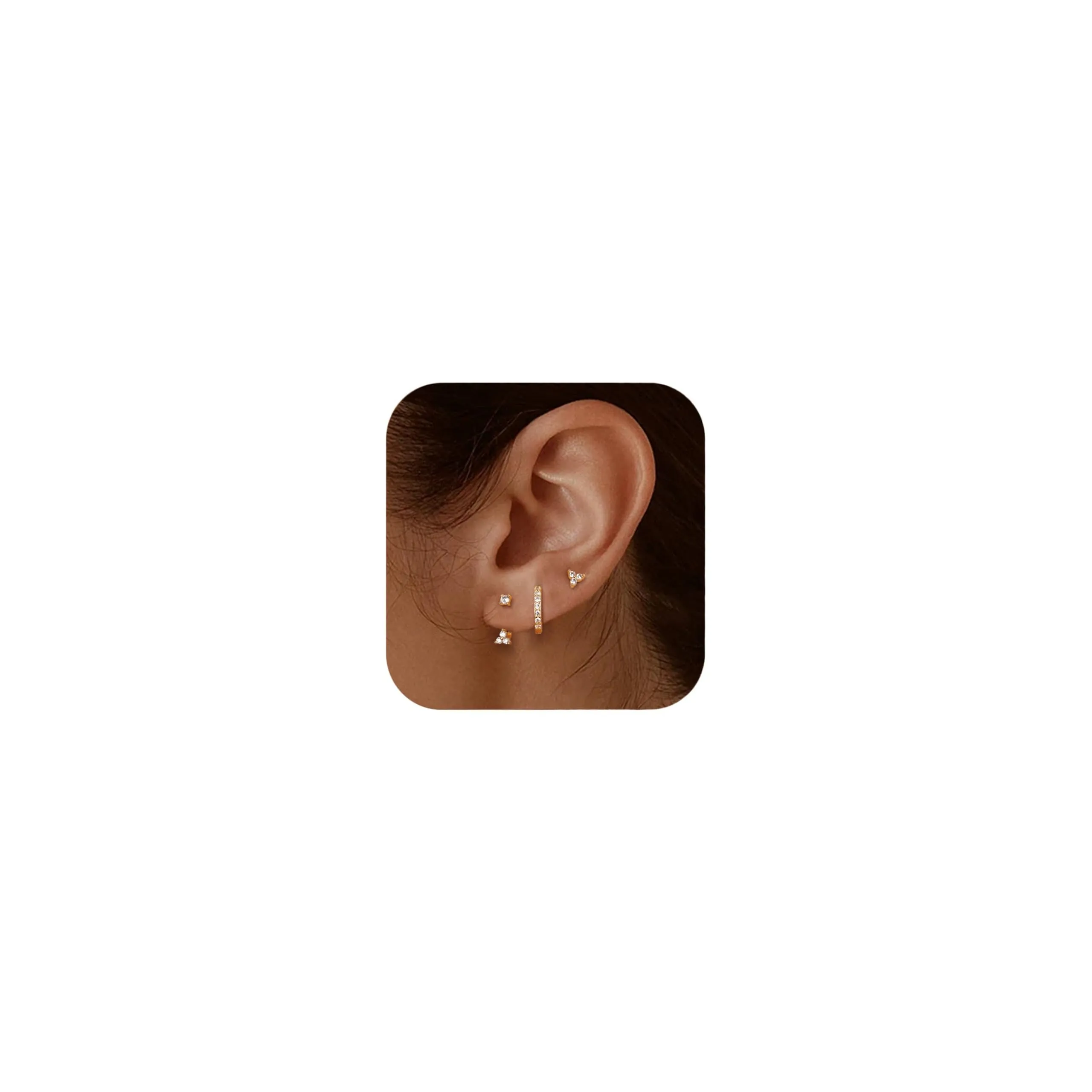 JeweBella Set di 3 Paia di Orecchini in Argento 925 Placcato Oro 14K, Orecchini a Bottone e a Cerchio per Piercing Multipli - immagine 1