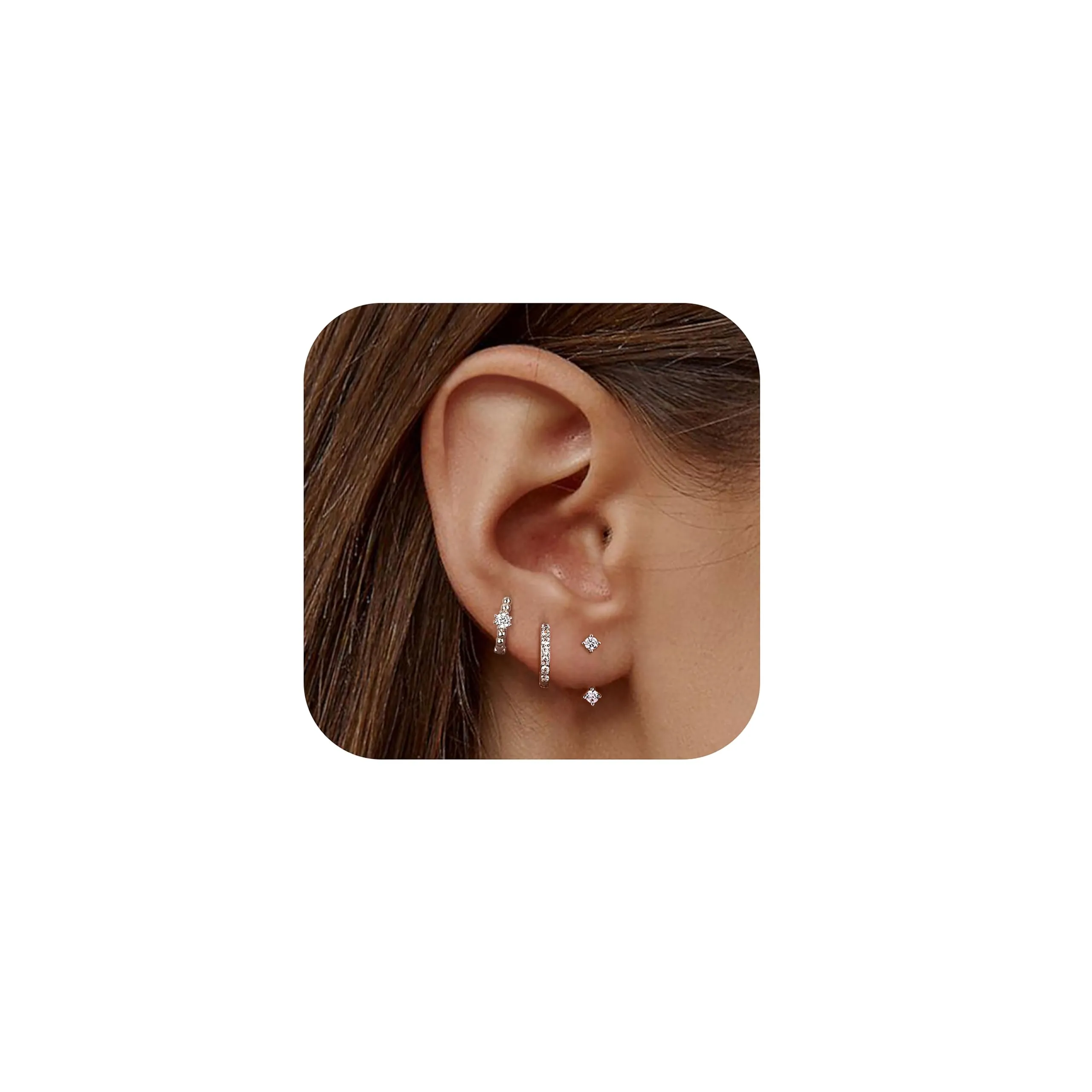 JeweBella Set di 3 Paia di Orecchini in Argento 925 Placcato Oro 14K, Orecchini a Bottone e a Cerchio per Piercing Multipli - immagine 1