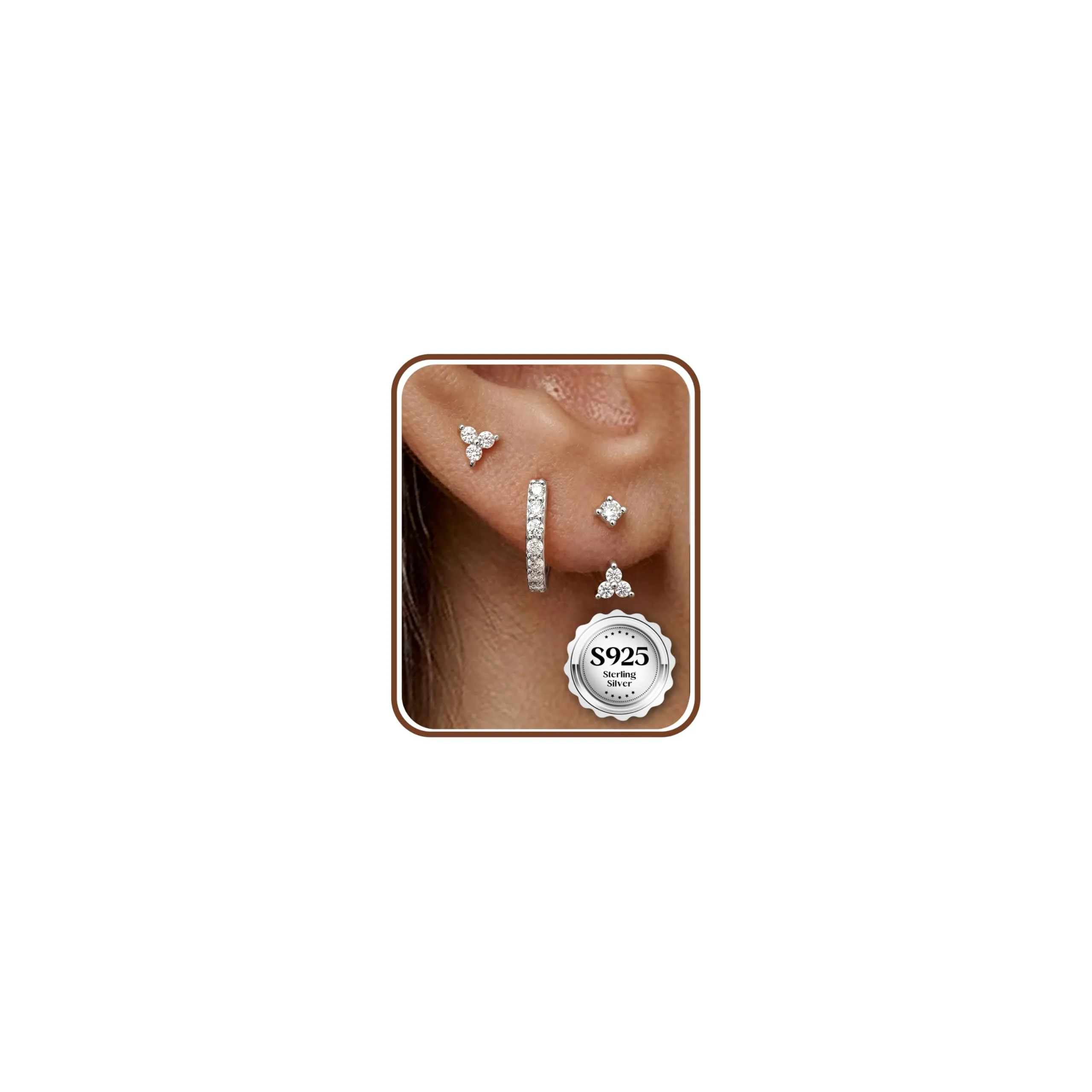 JeweBella Set 3 Paia Orecchini in Argento 925 Placcato Oro 14K, Orecchini a Bottone e a Cerchio per Piercing Multipli - immagine 1