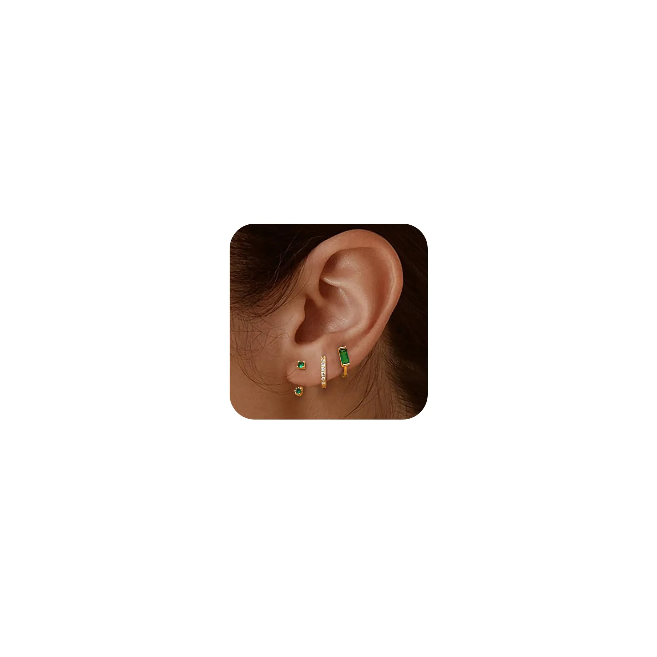 JeweBella Set 3 Paia Orecchini in Argento 925 Placcato Oro 14K, Orecchini a Bottone e a Cerchio per Piercing Multipli - immagine 1