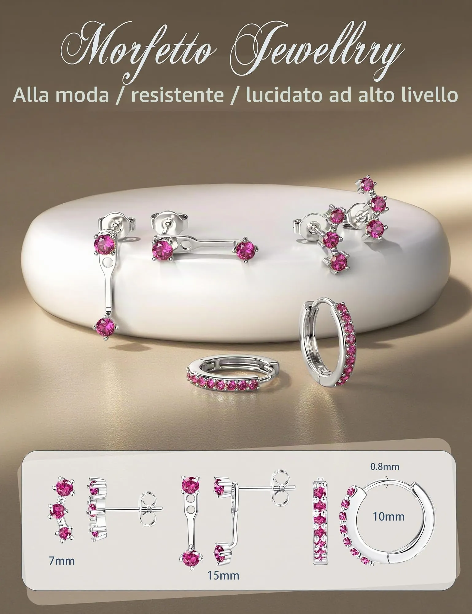 Morfetto Set 3 Paia Orecchini in Argento 925 per Donna e Uomo - immagine 2