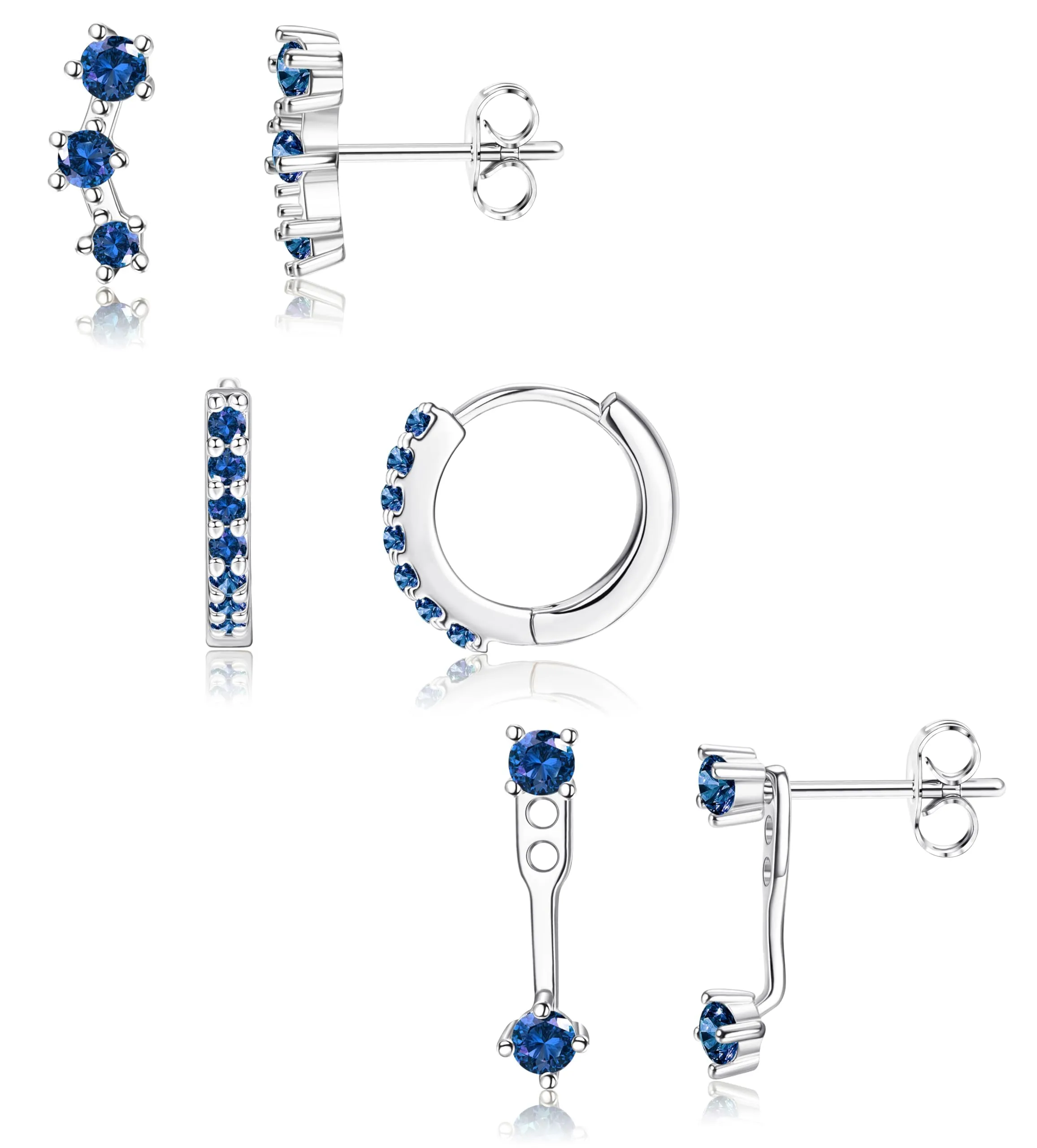 Morfetto Set Orecchini Donna Argento 925 Azzurri, 3 Paia - immagine 1