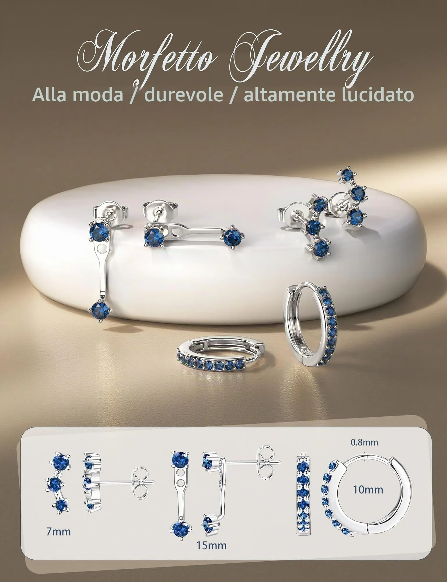 Morfetto Set Orecchini Donna Argento 925 Azzurri, 3 Paia - immagine 2
