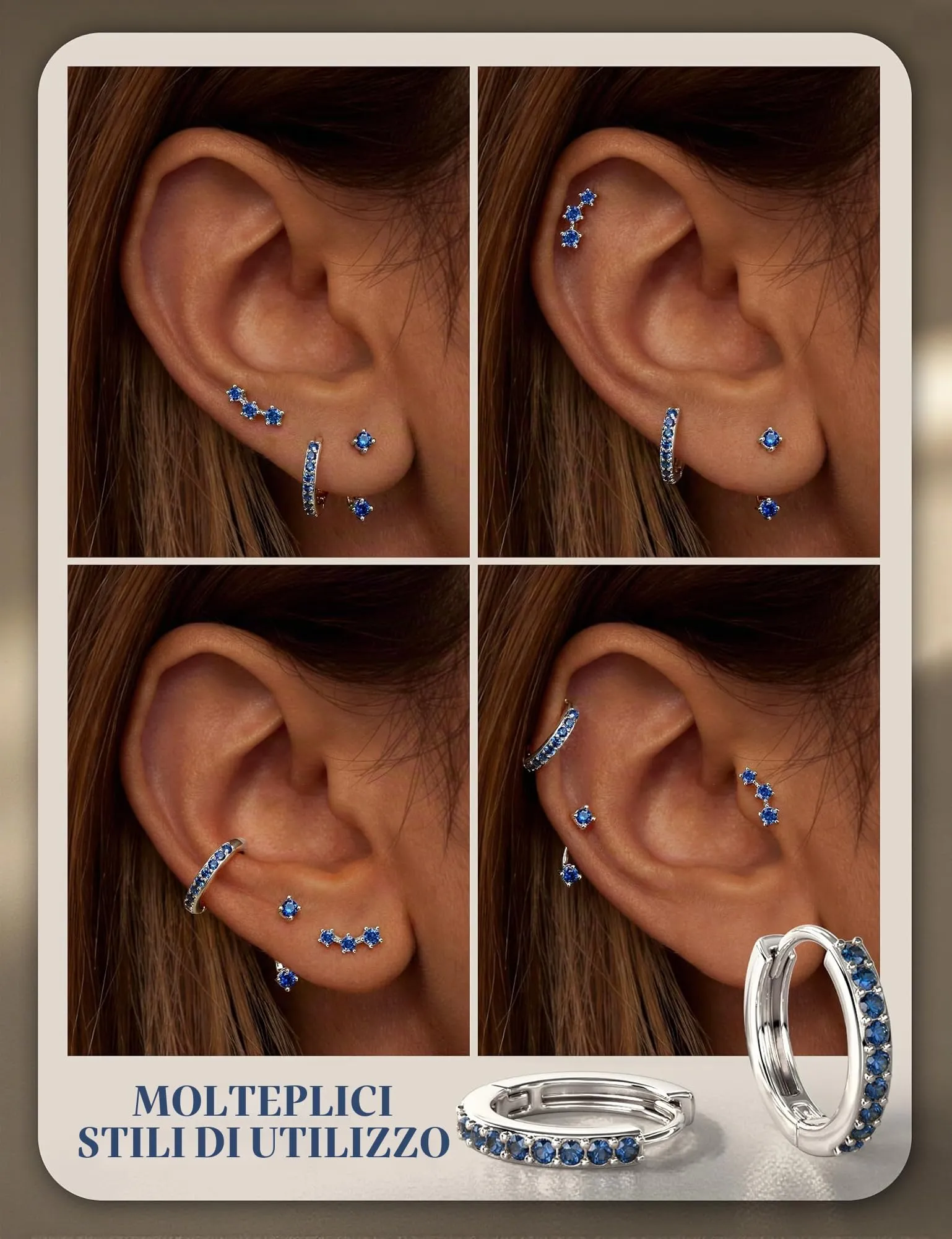 Morfetto Set Orecchini Donna Argento 925 Azzurri, 3 Paia - immagine 5