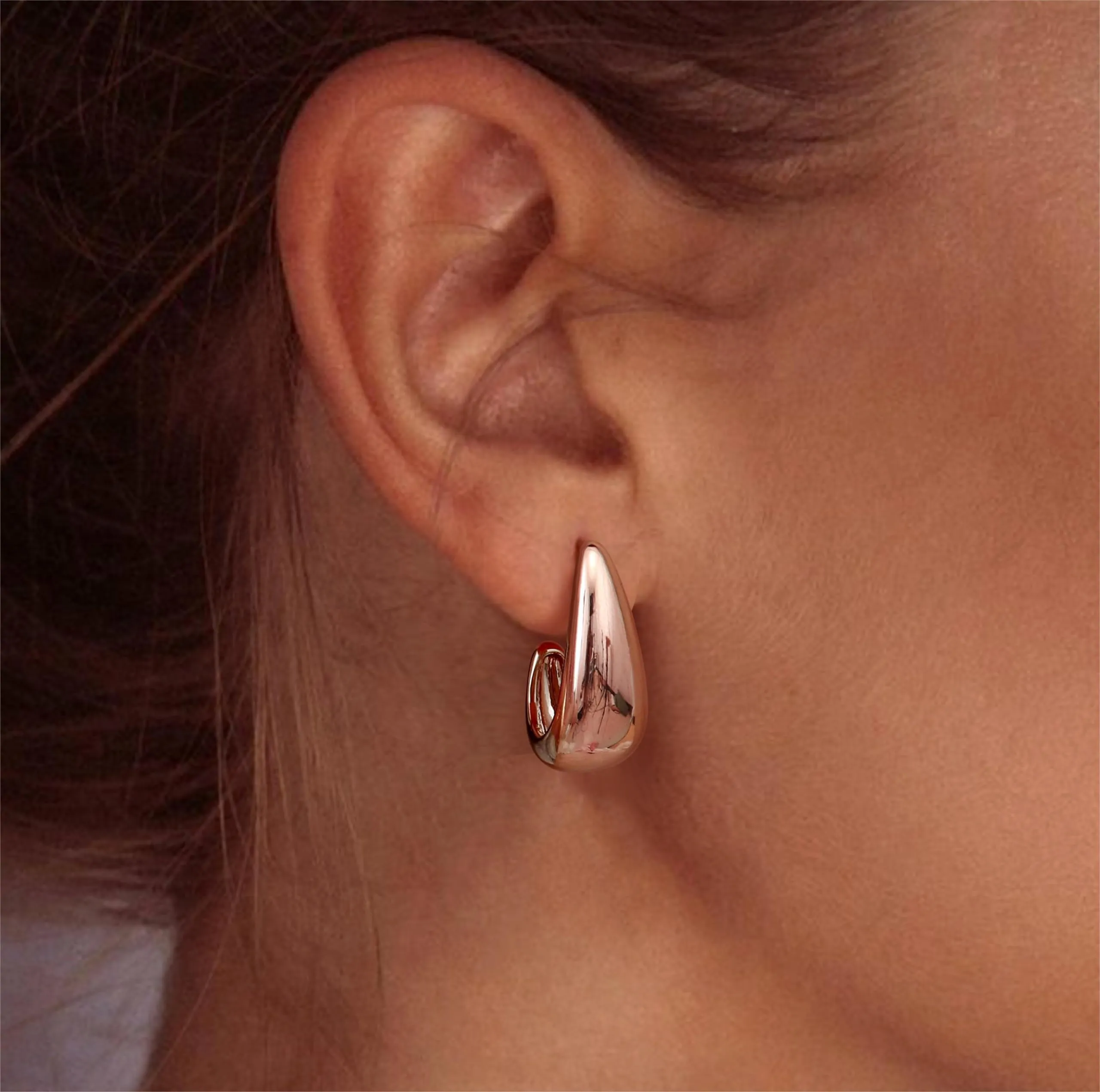 Dochais Orecchini a Cerchio a Goccia in Argento 925 Placcati in Oro 14K, Anallergici - immagine 2