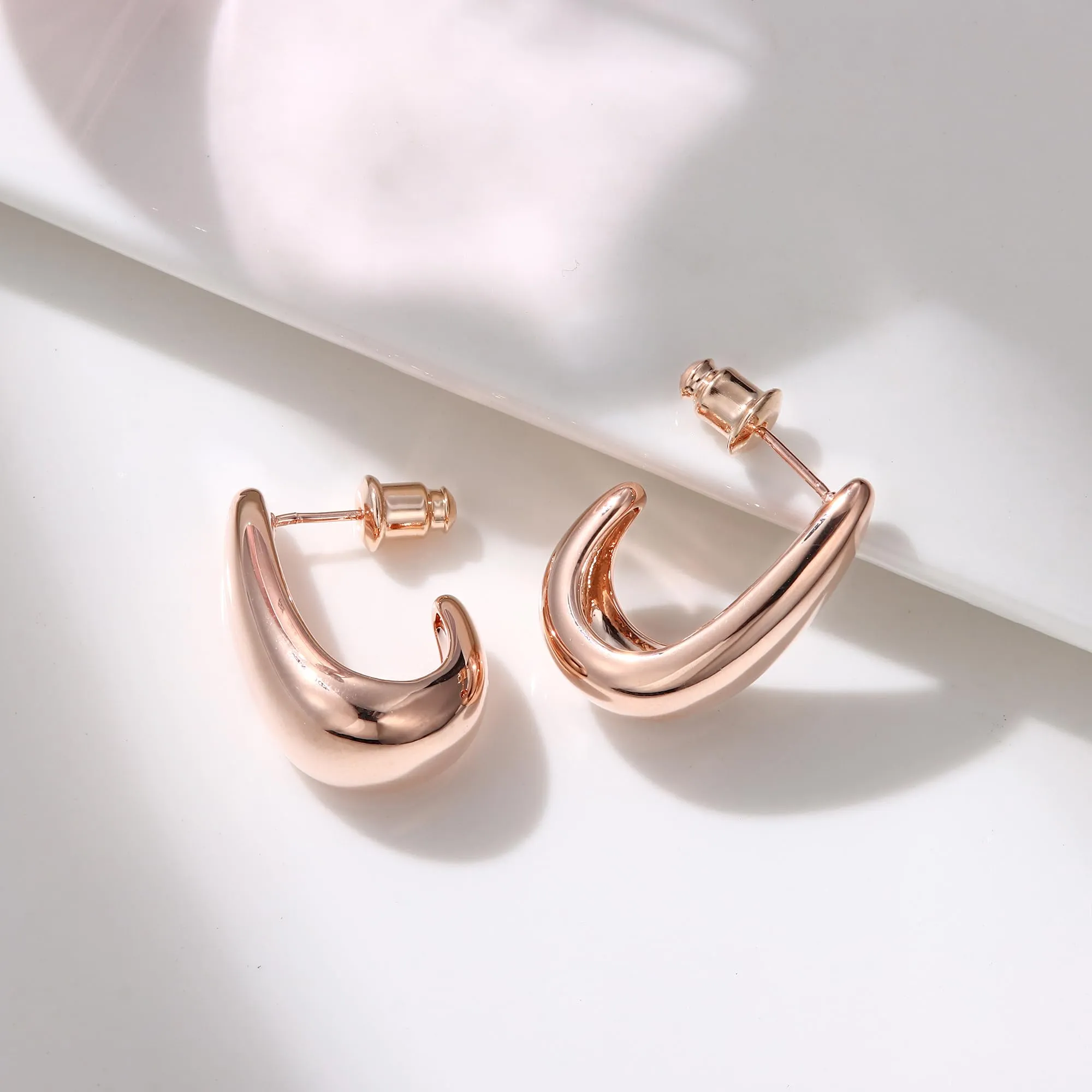 Dochais Orecchini a Cerchio a Goccia in Argento 925 Placcati in Oro 14K, Anallergici - immagine 6