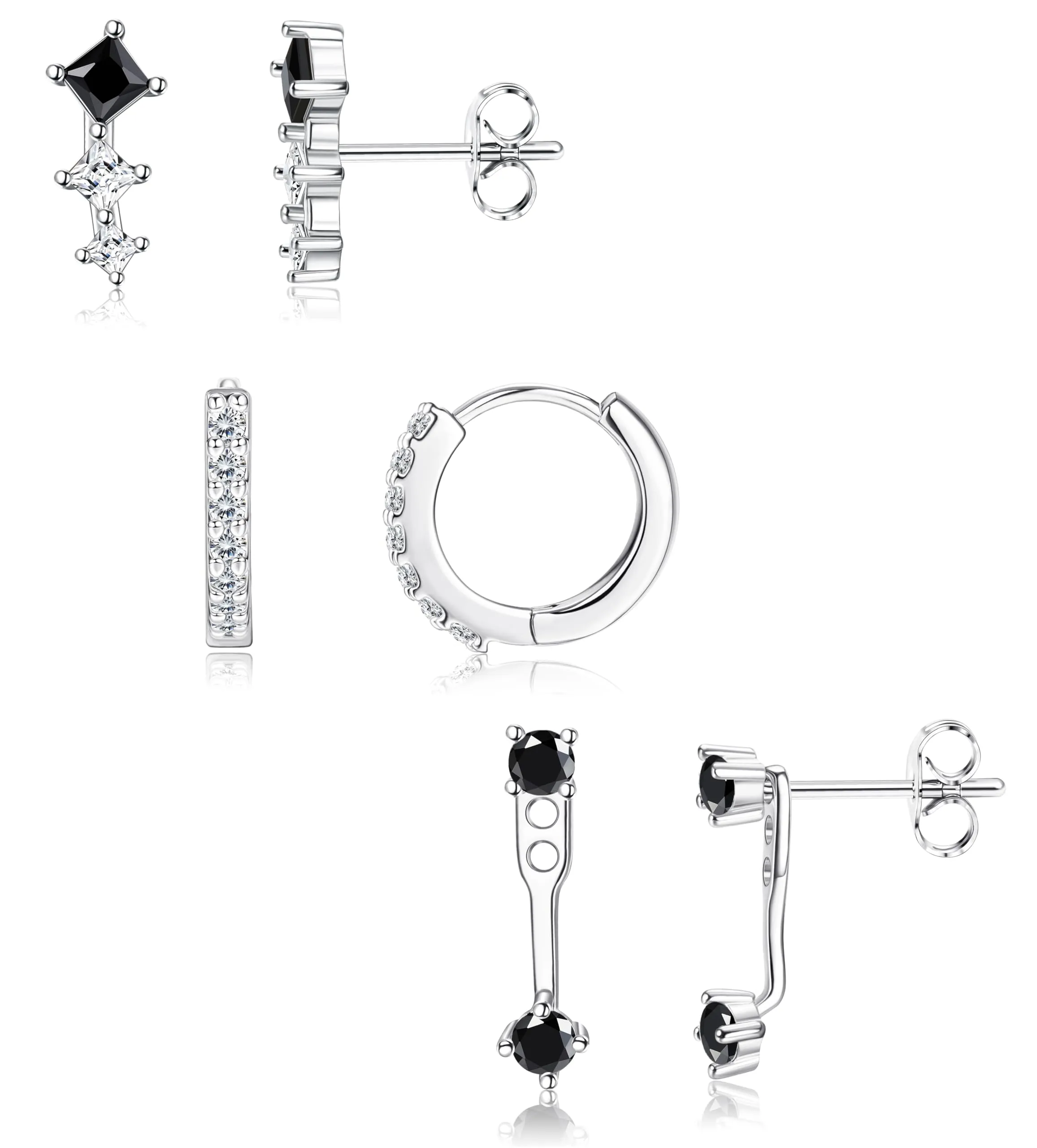 Morfetto Set Orecchini Donna Argento 925, 3 Paia Arg/Ner - immagine 1