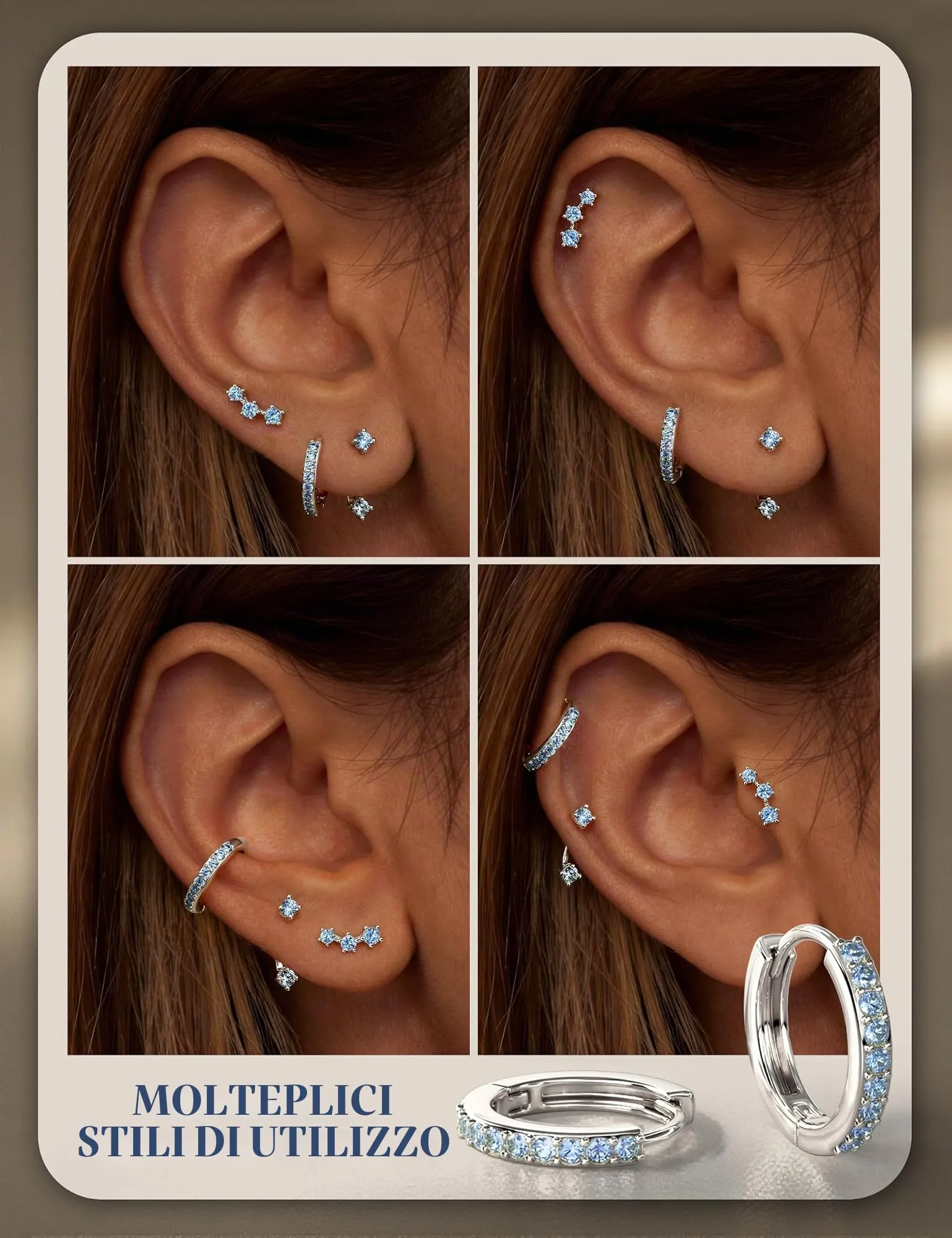Morfetto Set 3 Paia Orecchini Argento 925 Azzurri - immagine 5