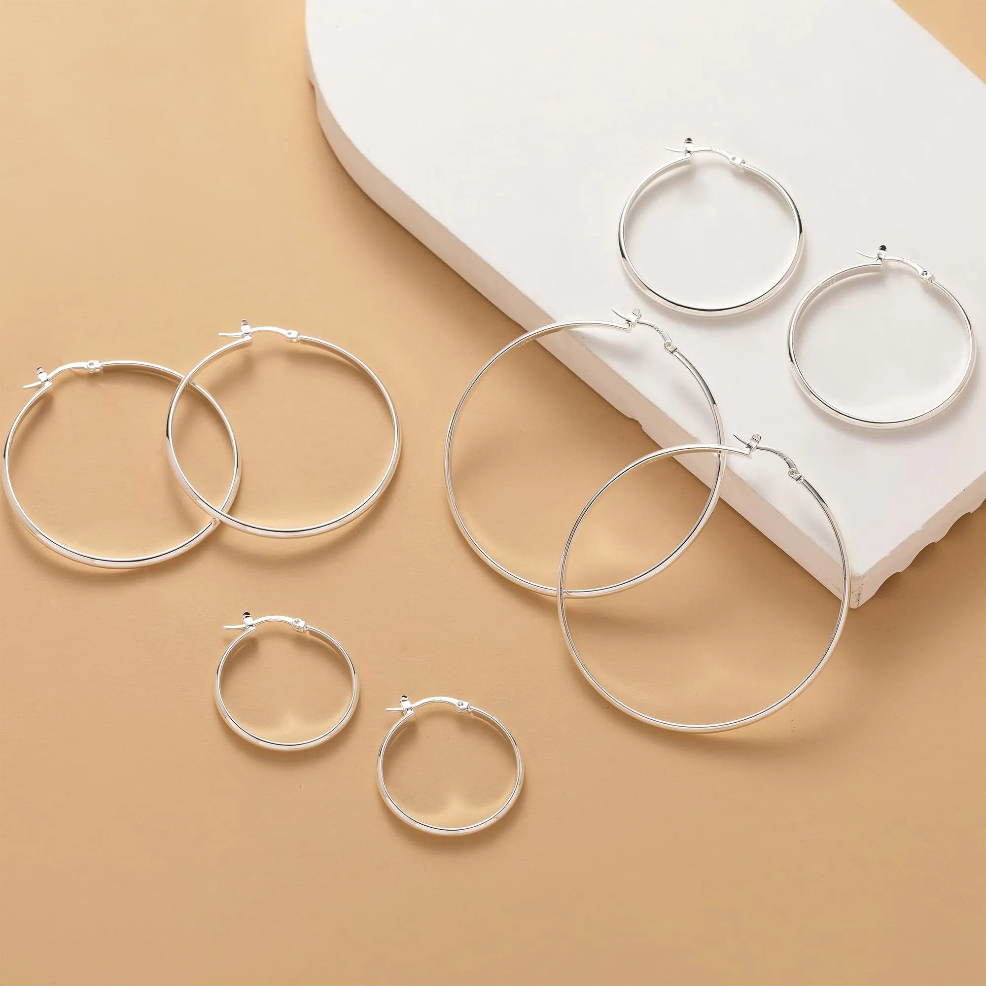 RANKEEF Orecchini a Cerchio in Argento Sterling 925 per Donna, 3 mm Larghi, 50 mm - immagine 7