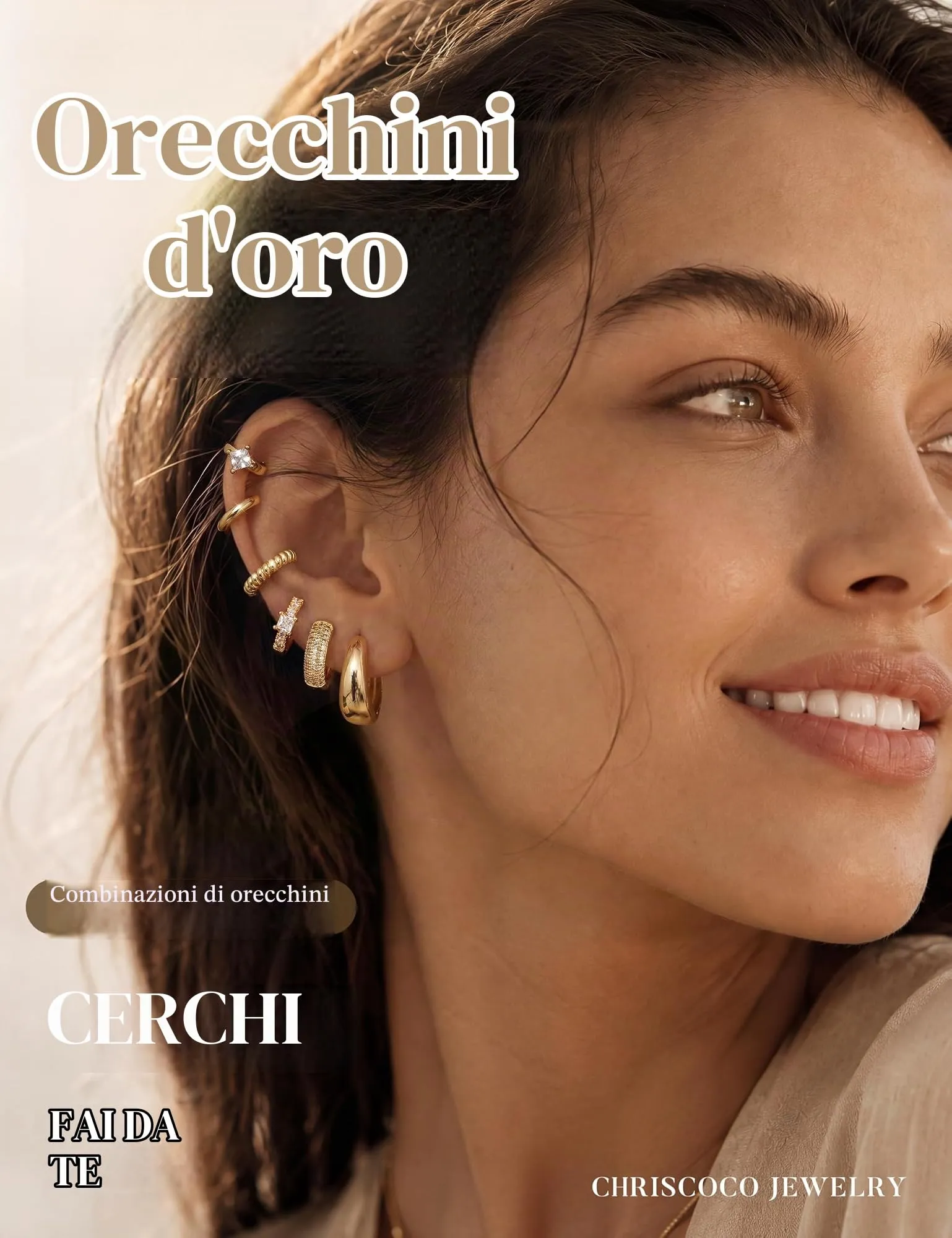 Chriscoco Set 3 Paia Orecchini a Cerchio in Oro Placcato 14K e Argento, Anallergici per Fori Multipli - immagine 2