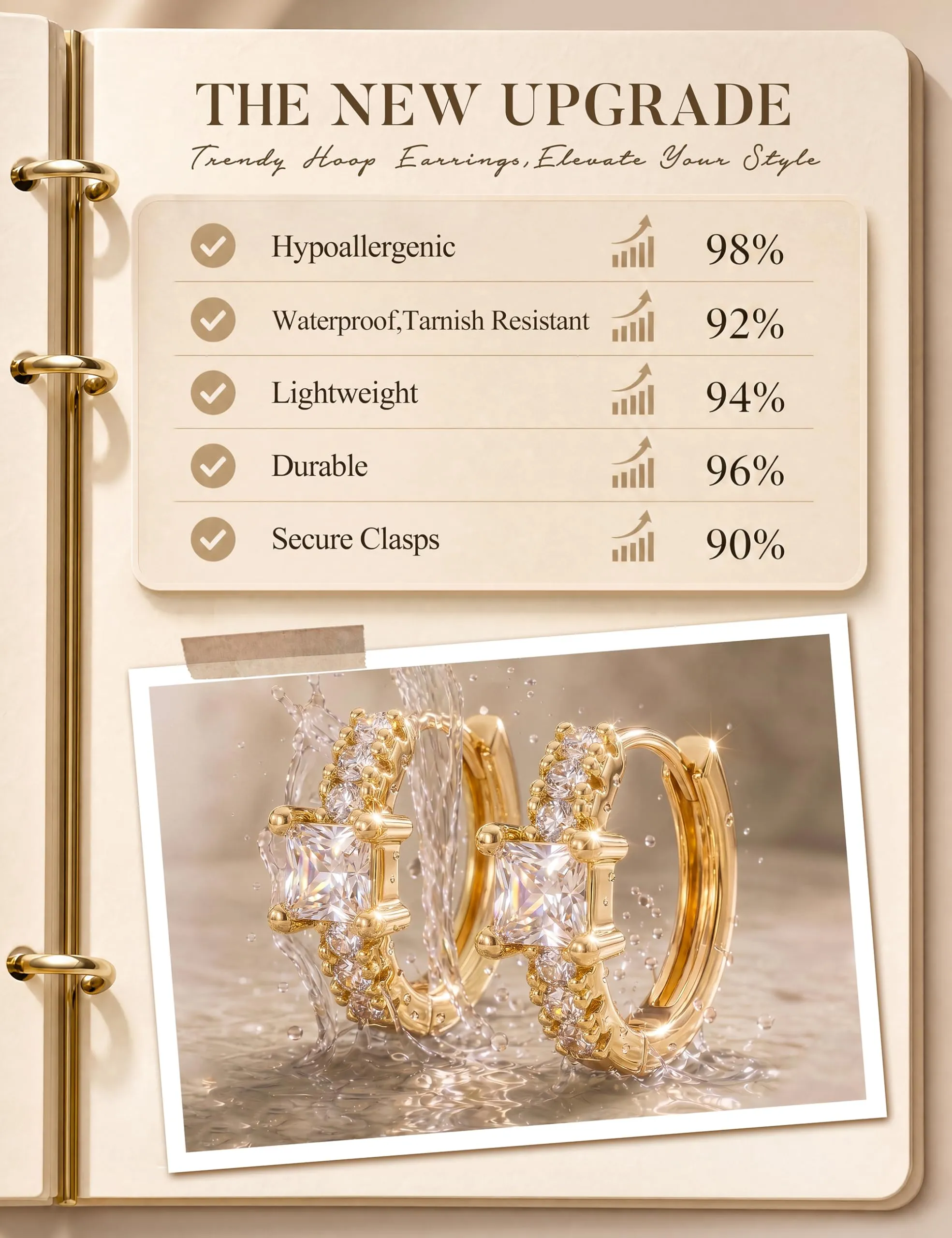 Chriscoco Set 3 Paia Orecchini a Cerchio in Oro Placcato 14K e Argento, Anallergici per Fori Multipli - immagine 6