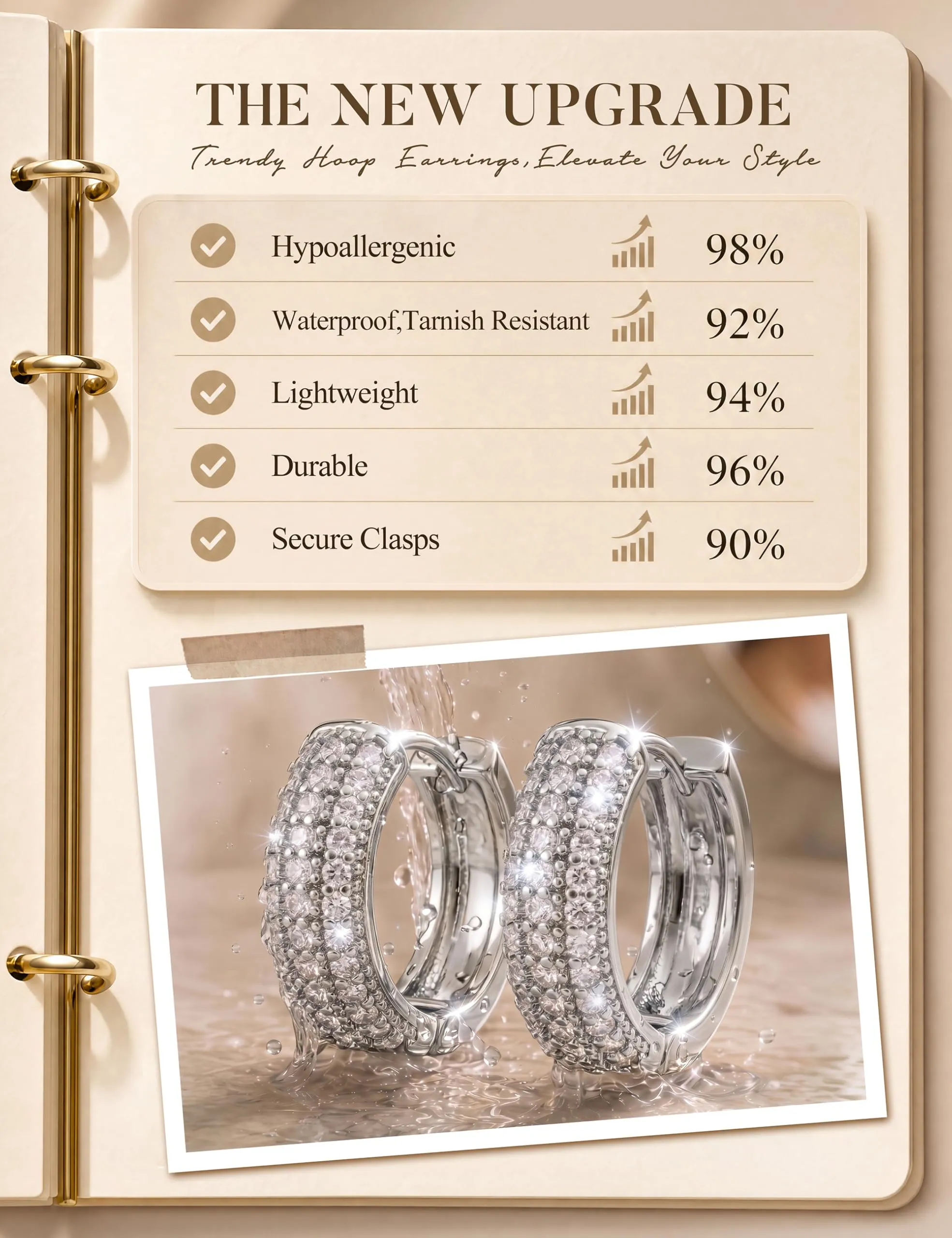 Chriscoco Set 3 Paia Orecchini a Cerchio Oro Placcato 14K e Argento Anallergici per Fori Multipli - immagine 6