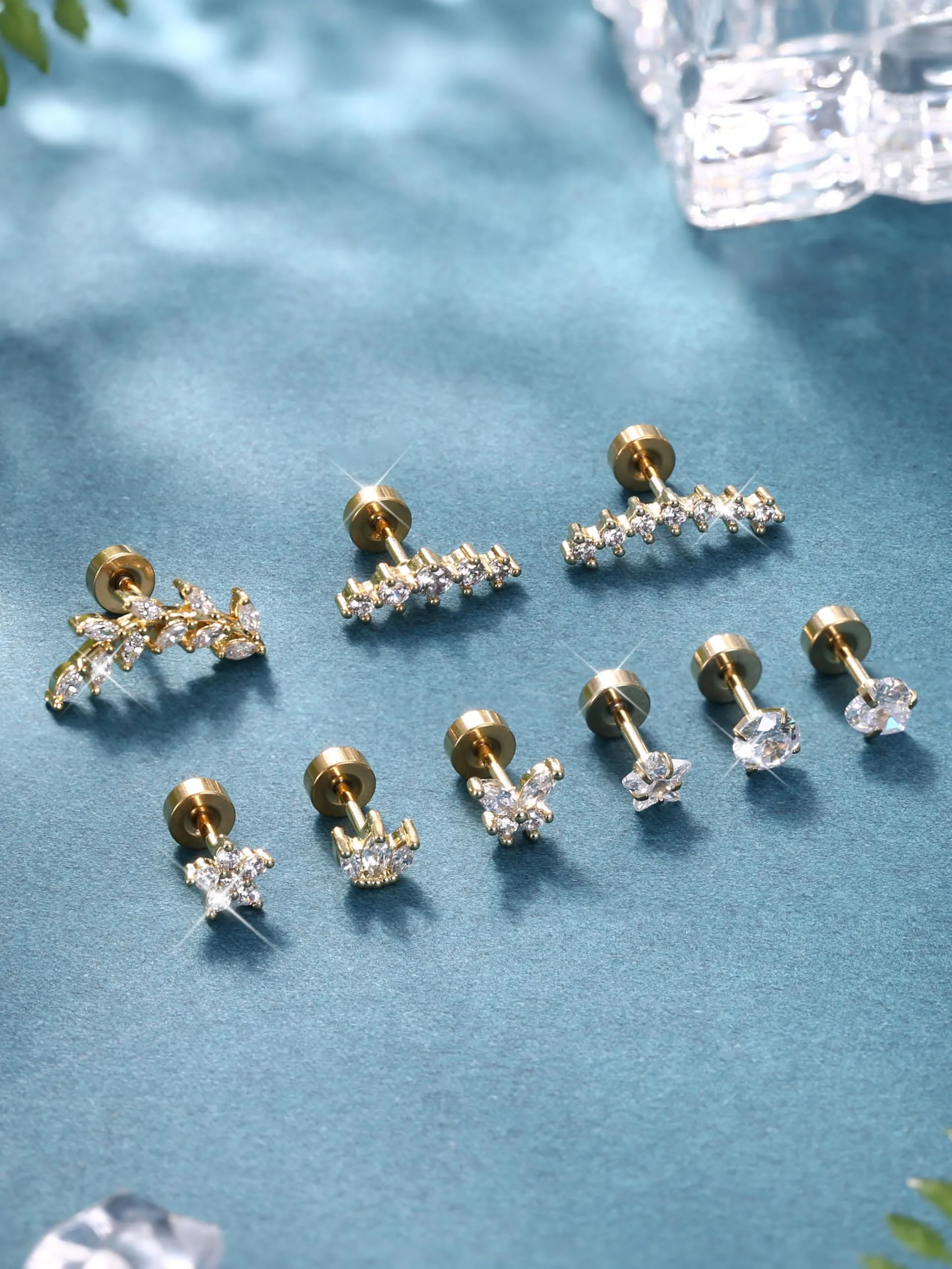 Diamday Set 9 Pezzi Piercing Orecchio in Acciaio Chirurgico 16G per Helix Trago Conch e Cartilagine, Argento e Oro - immagine 7