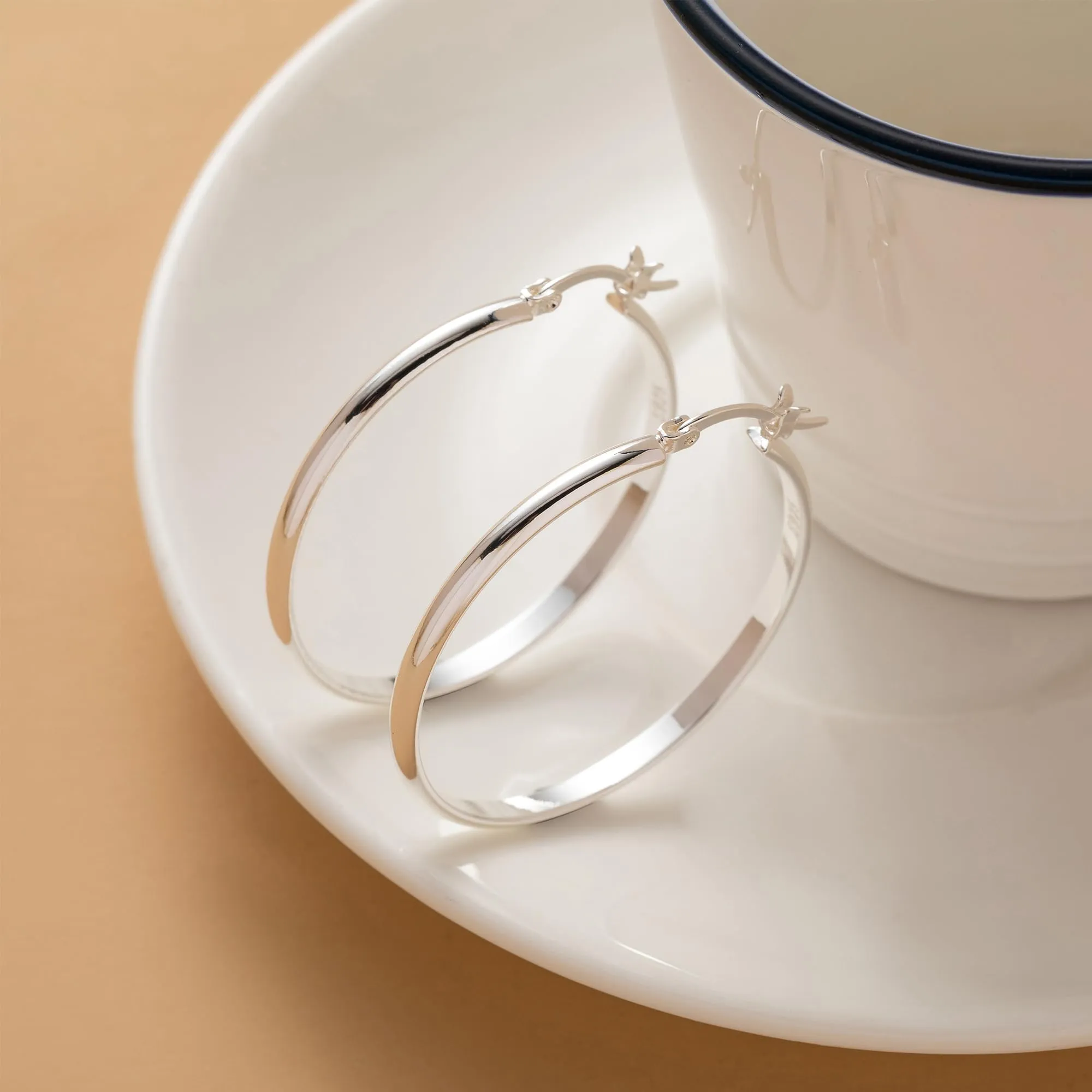 RANKEEF Orecchini a Cerchio in Argento 925 Sterling, 3 mm Larghezza, 30 mm - immagine 7
